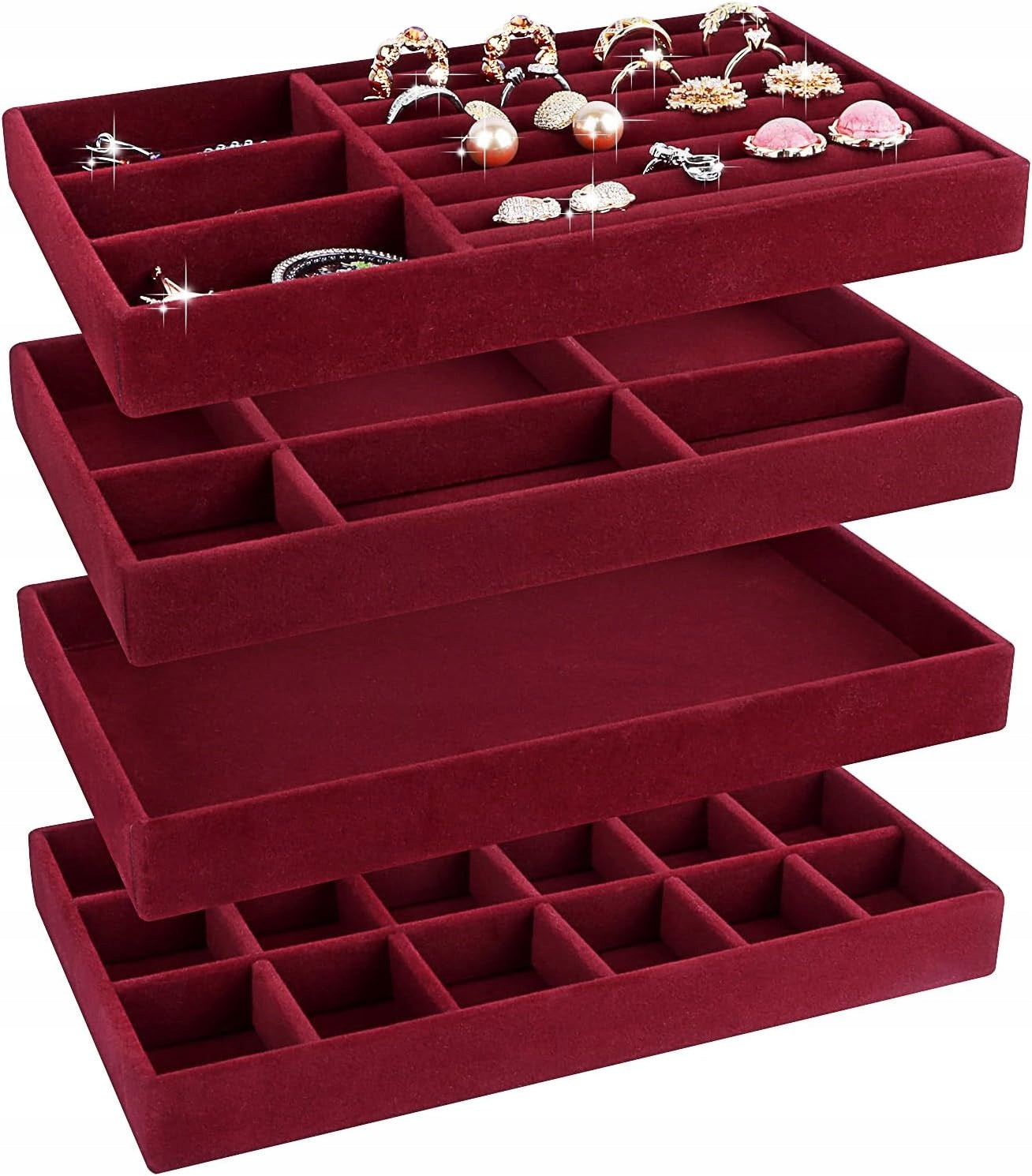DRAWER JEWELRY ORGANIZER SET OF 4 BURGUNDY CARTRIDGE