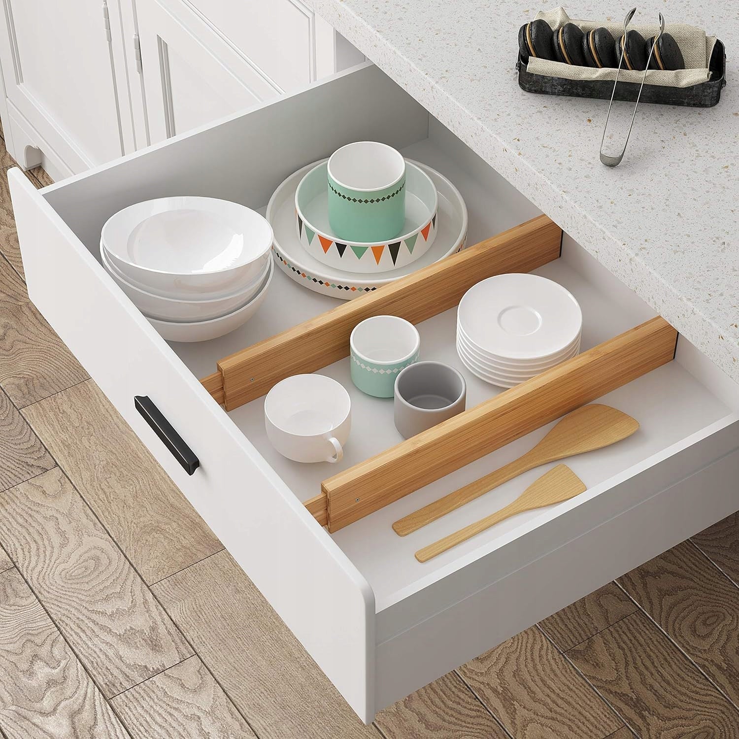 DRAWER ORGANIZER ADJUSTABLE BAMBOO DRAWER SEPARATOR Packaging status original