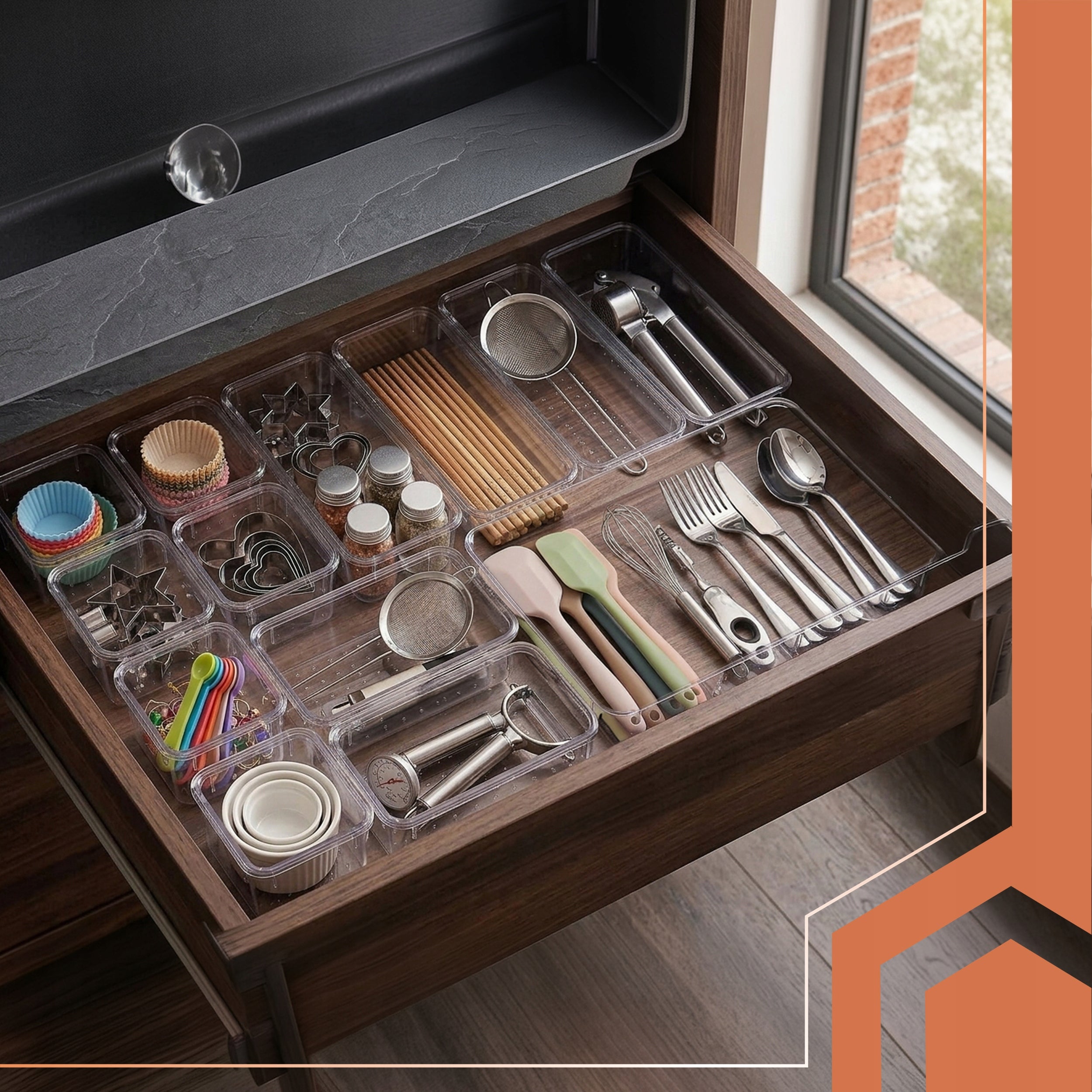DRAWER ORGANIZER SET OF 25 TRANSPARENT FOR COSMETICS UTENSILS Reinforcement type plastic