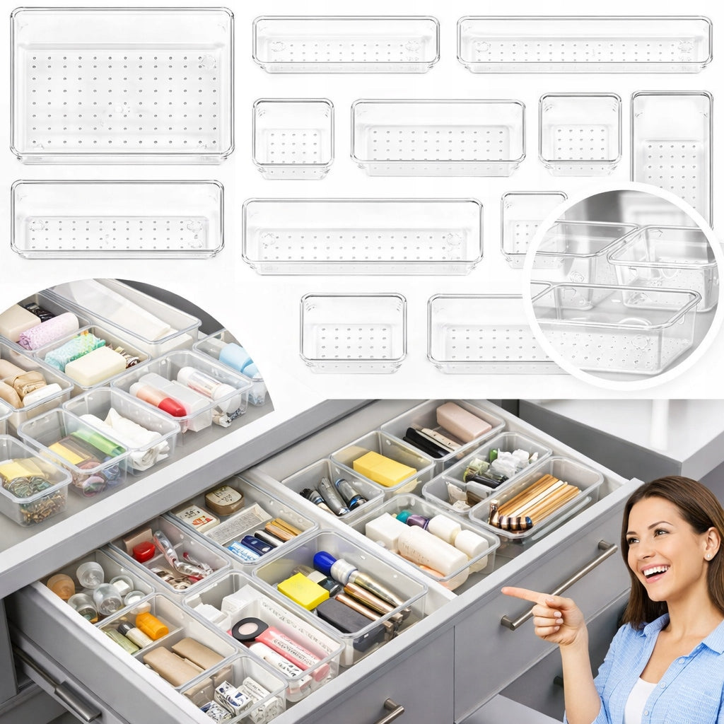 DRAWER ORGANIZERS FOR COSMETICS TRANSPARENT SET OF 25 PIECES