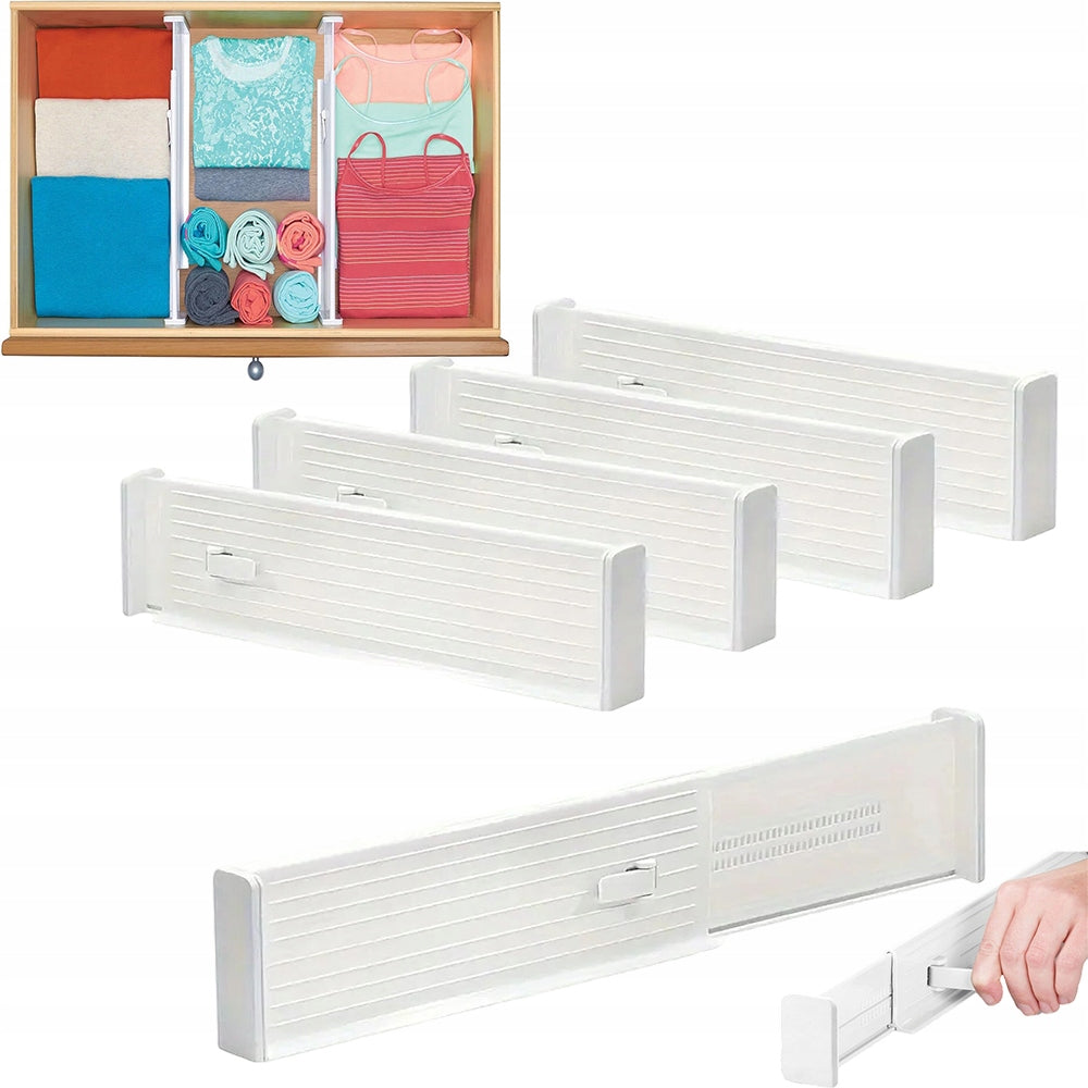 DRAWER SEPARATORS ADJUSTABLE COMPARTMENT LENGTHS SET OF PIECES WHITE ABS