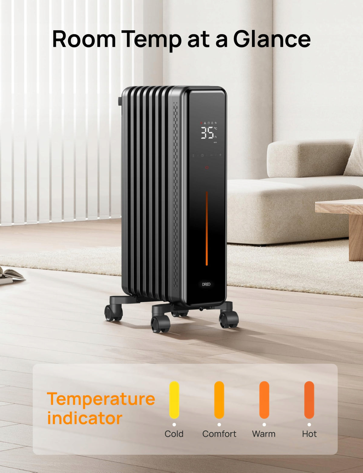 DREO Energy Saving Oil Heater 2000W 9 Ribs Heating power 2000 W