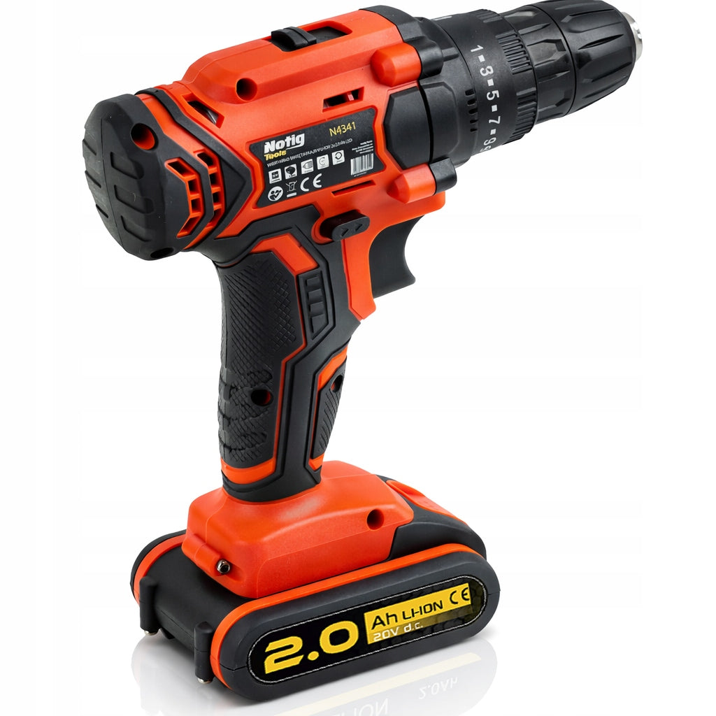 DRILL CORDLESS 20V Li-Lon 2x AKU 2 BATTERIES CHARGER Brand Notig Tools