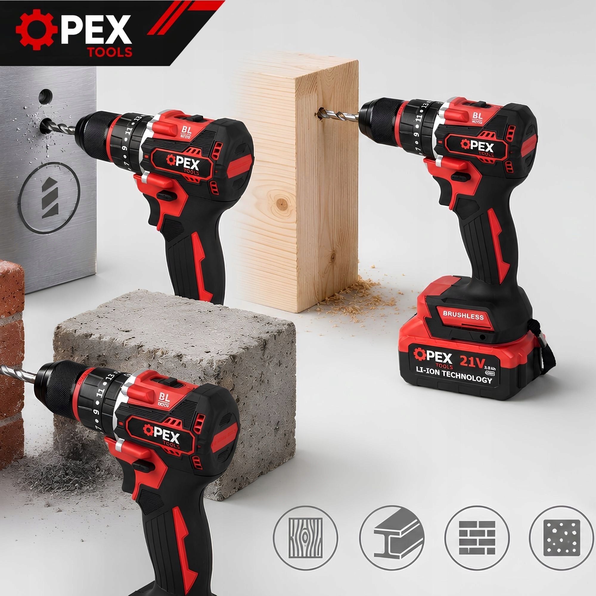 DRILL CORDLESS IMPACT DRIVER BRUSHLESS 2x BATTERY PRO Power supply rechargeable battery