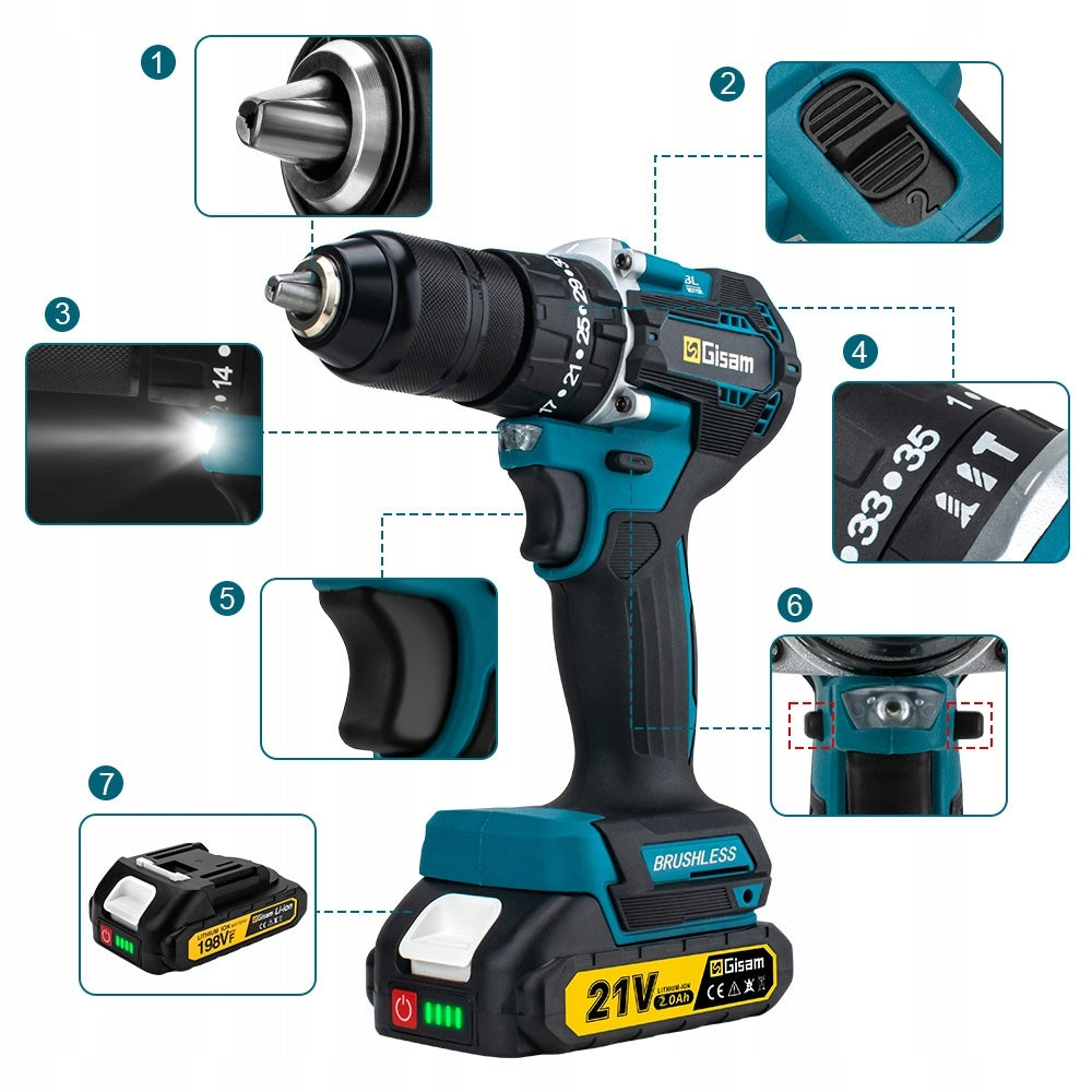 DRILL CORDLESS IMPACT DRIVER BRUSHLESS POWERFUL SCREWDRIVER SET SUITCASE Voltage (V) 18 V