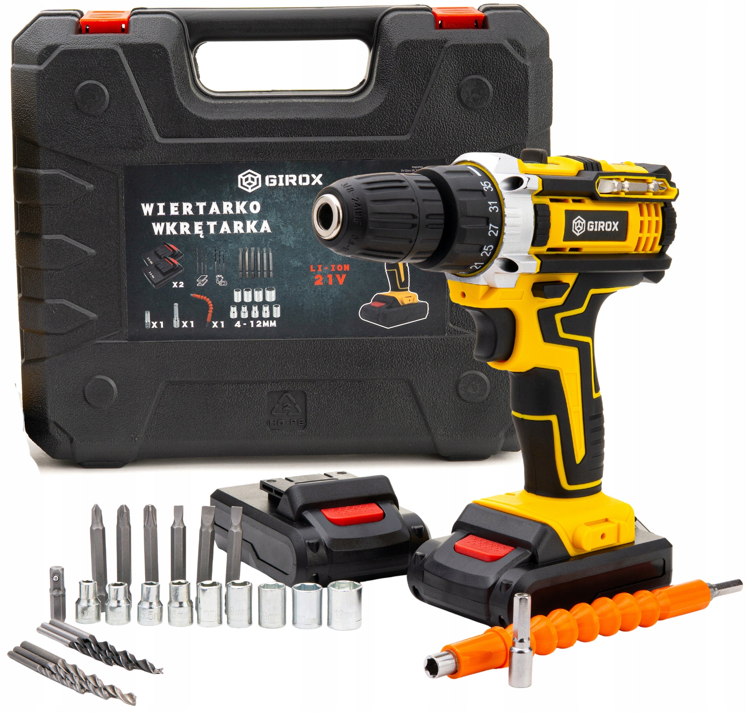 DRILL CORDLESS SCREWDRIVER 2 X AKU 21 V SET STRONG CASE