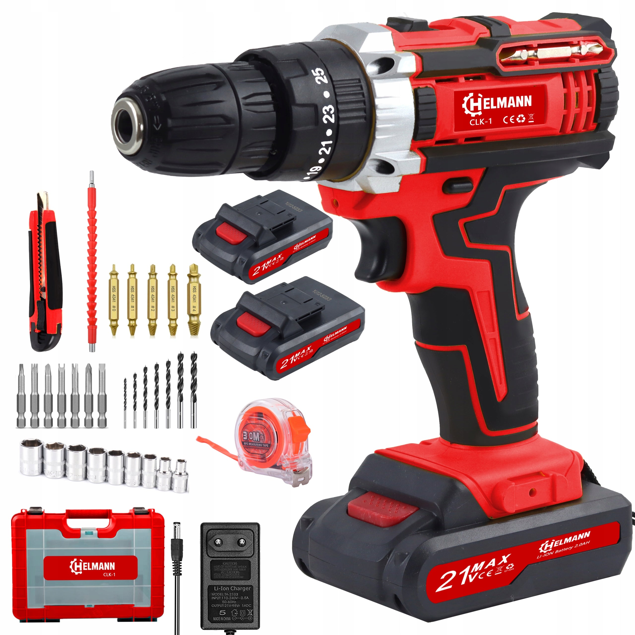 DRILL CORDLESS SCREWDRIVER 2AKU IMPACT STRONG 21V SCREWDRIVER SCREW DRIVER Series Wkrętarka z udarem wiertarka bity