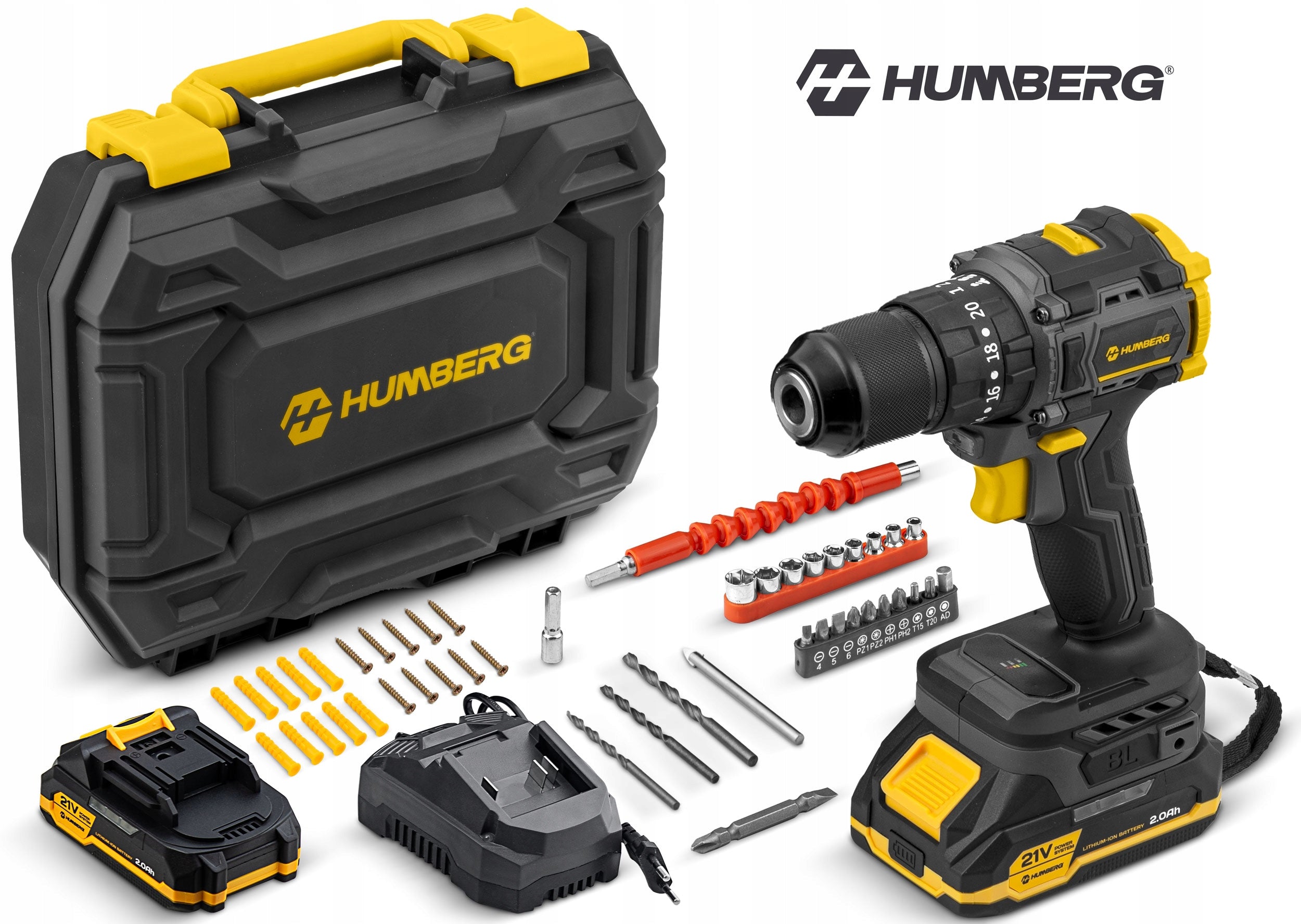 DRILL DRIVER UDAR cordless 21V HUMBERG +2x Battery MEGA POWERFUL Brand HUMBERG