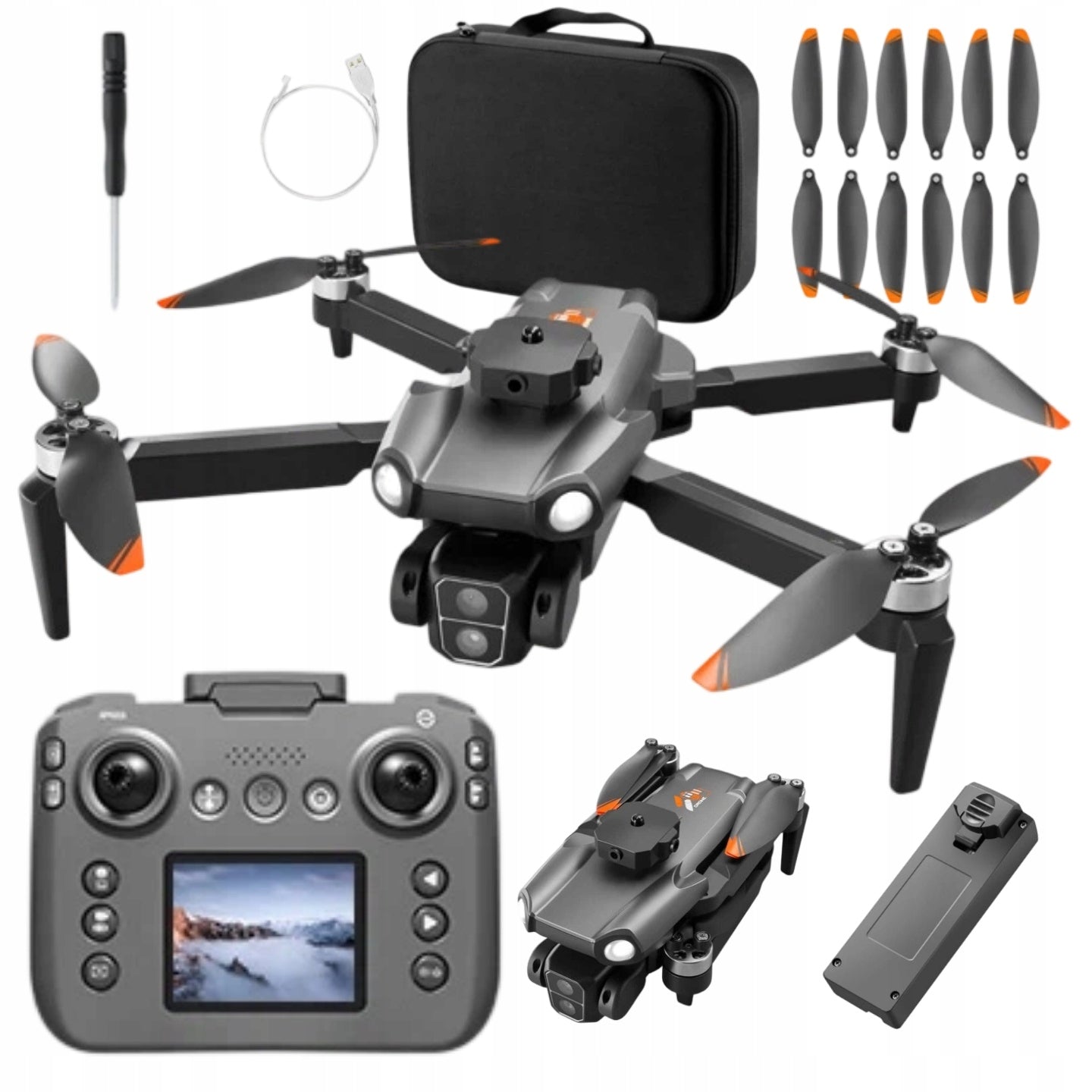 DRONE CONTROLLER WITH LCD 2 cameras TOY 115G WIFI 3x AKU 500m OpticalFlow