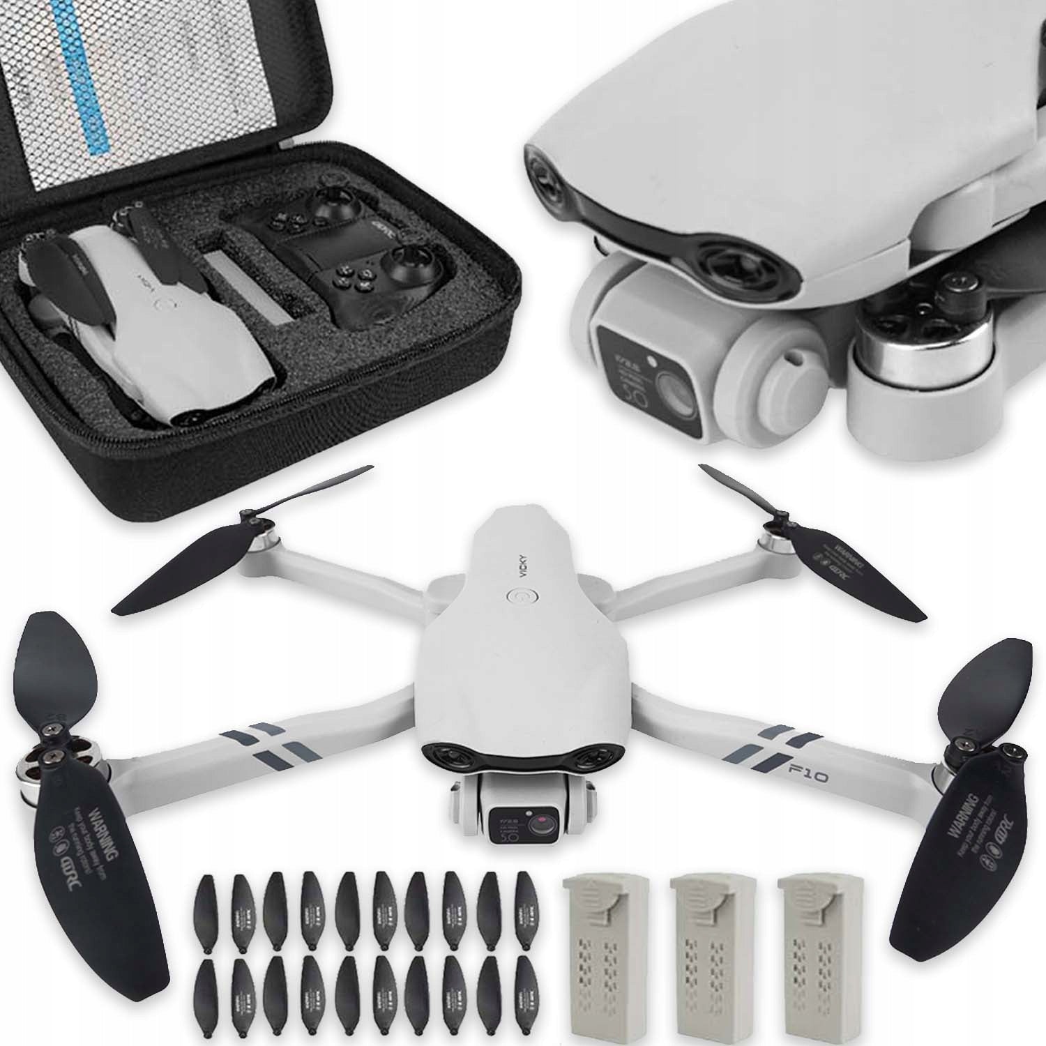 DRONE F10 2 CAMERAS WIFI HD TOY HOVER 200m PROPELLER COVERS 3 BATTERIES