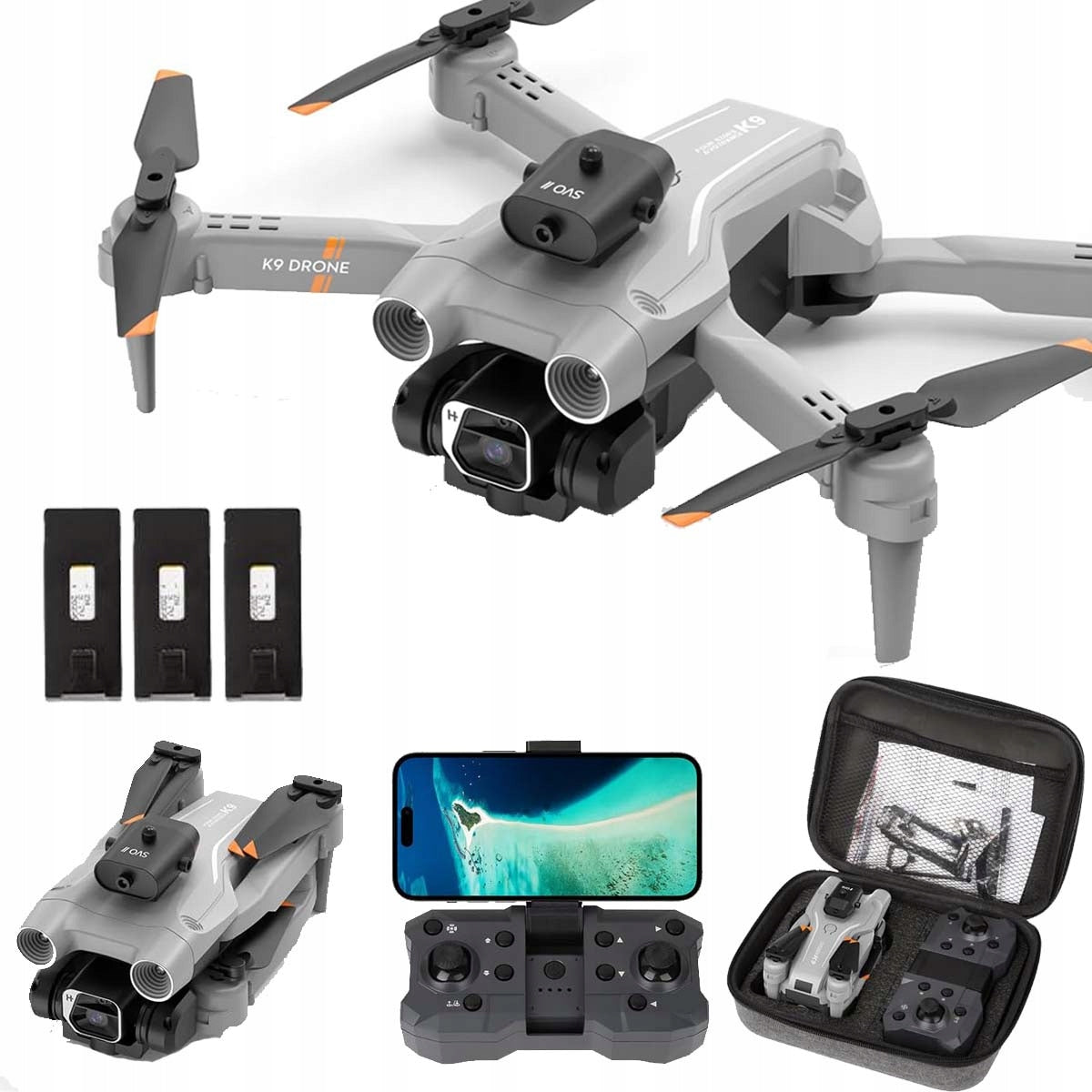 DRONE K9 2 CAMERA HD WIFI TOY HOVER 100M + BATTERIES 3X15MIN