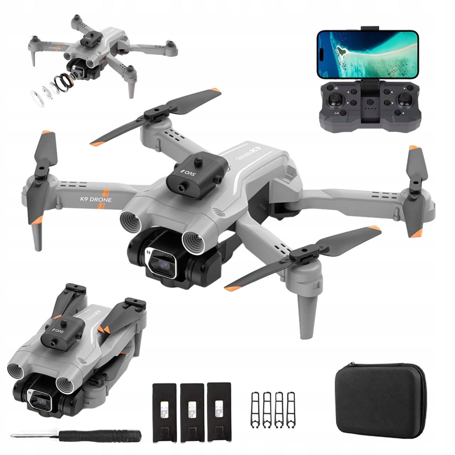 DRONE K9 SMART REMOTE 4K HD DUAL CAMERA WITH 4 SPARE BLADES