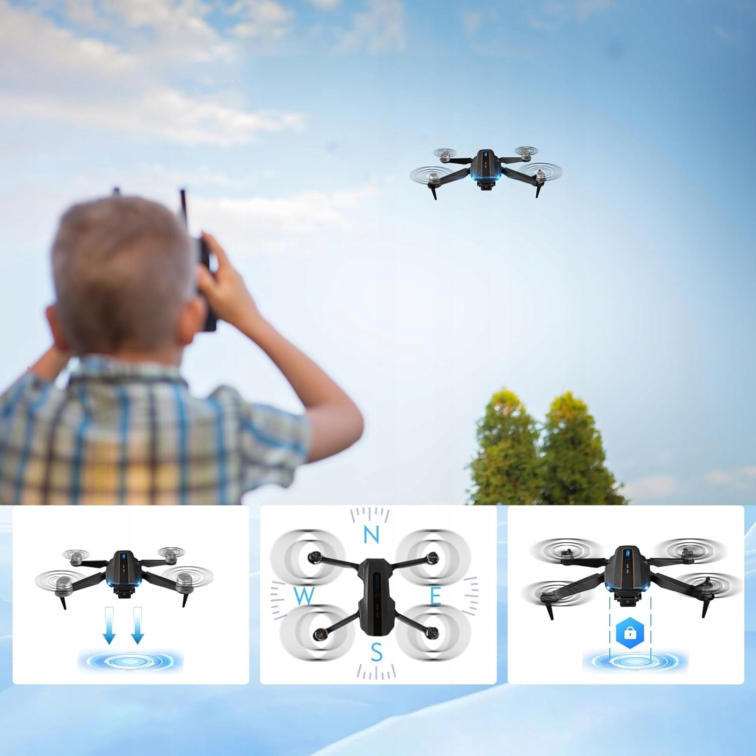 DRONE S91 DUAL CAMERA 1080P WIFI APP GESTURES ZOOM 50X GIFT FOR BOY Model E99 Pro