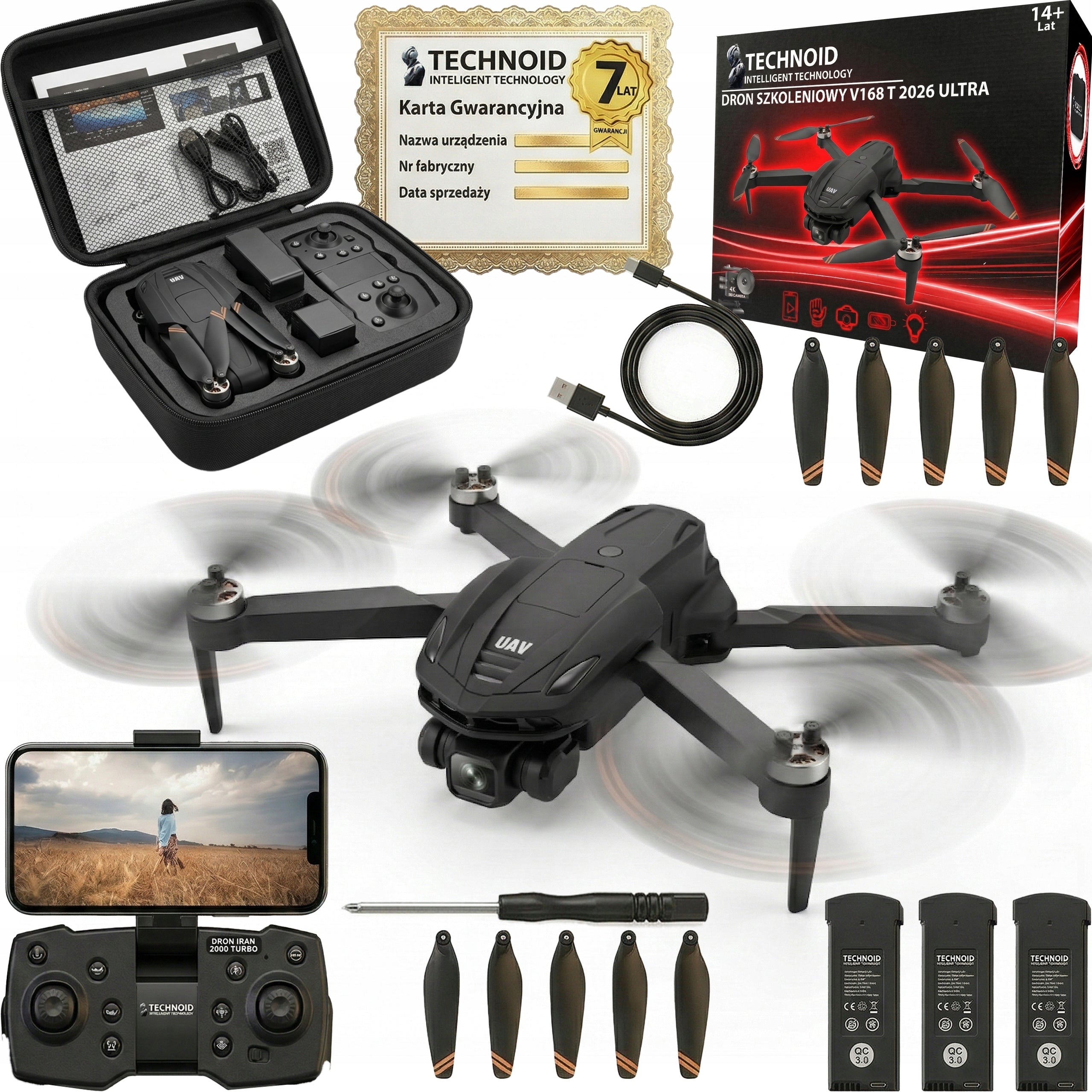 DRONE TECHNOID REMOTE CONTROLLED 3x AKU 3000m 90 min 35km/h SUITCASE WIFI PRO
