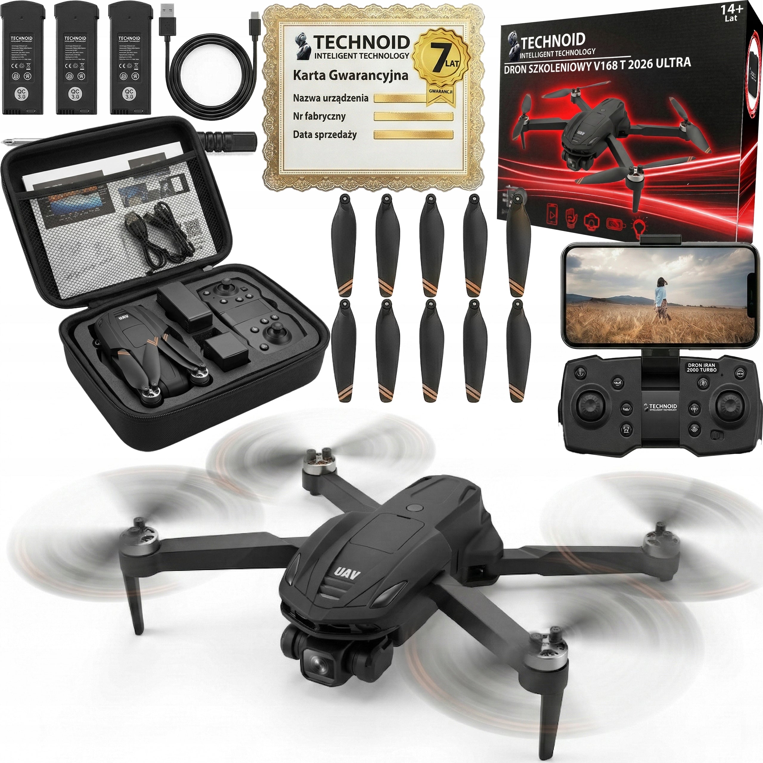 DRONE TECHNOID REMOTE CONTROLLED 3xAKU 3000m 90min 35km/h SUITCASE WIFI XXXXL