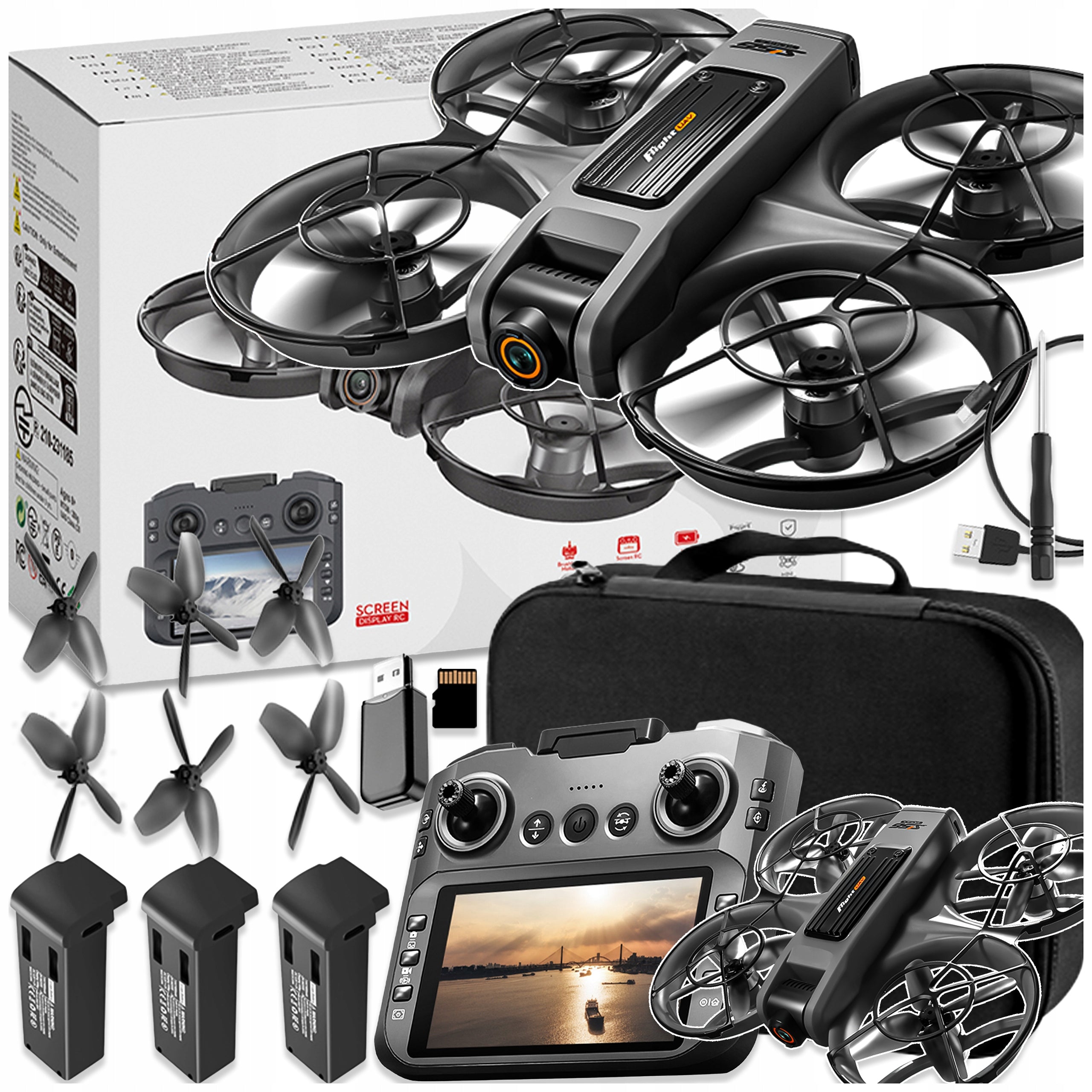 DRONE TOY CONTROLLER WITH LCD 2 Camera BRUSHLESS MOTOR 135G WIFI 3x AKU