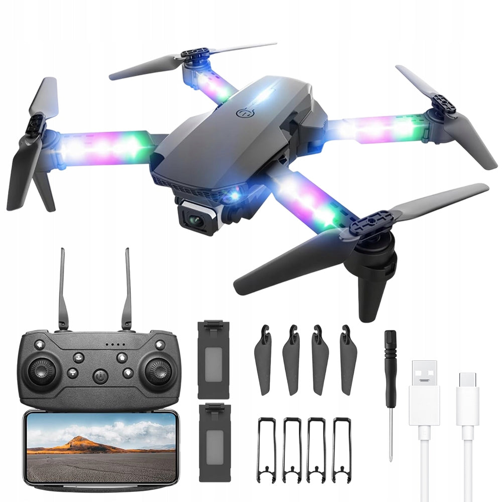 DRONE TWO CAMERA WIFI HD QUDCOPTER 100M REMOTE AIRPLANE WITH LIGHTS +BATTERIES
