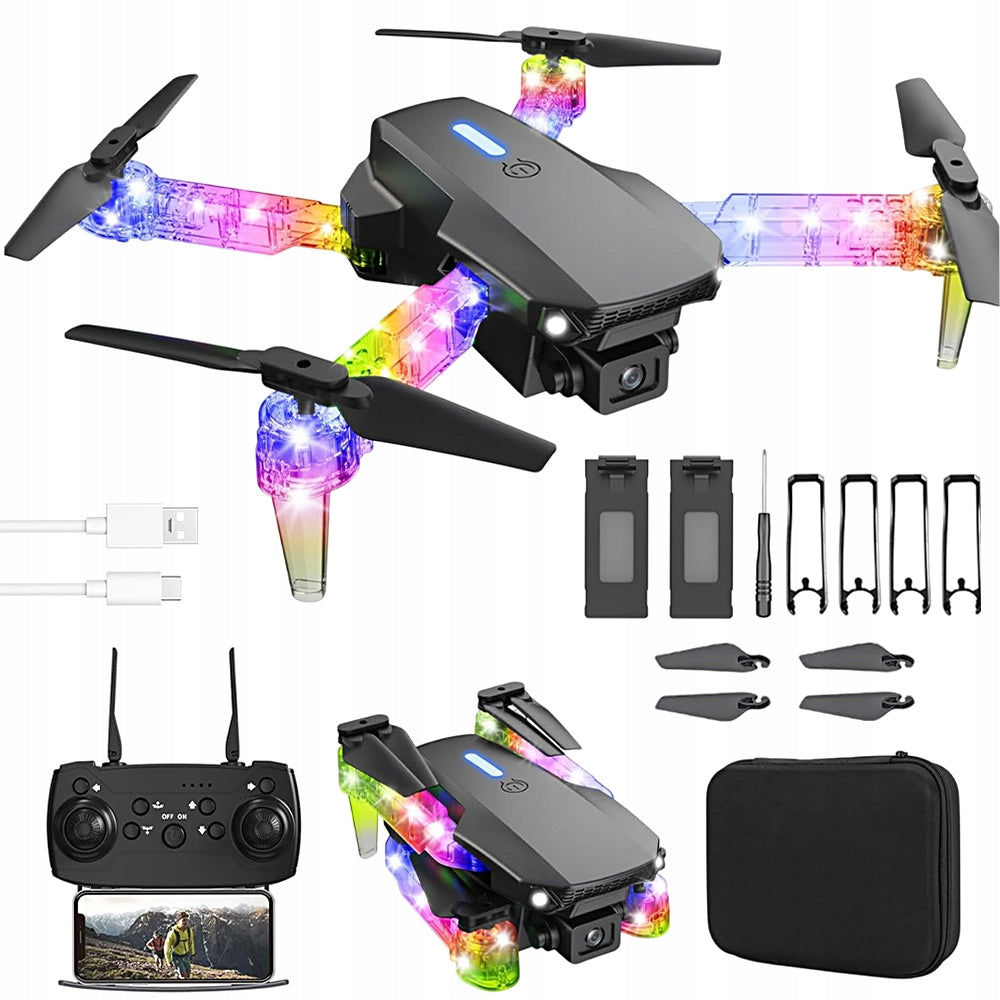 DRONE WITH 2 WIFI LED CAMERAS START WITH ONE BUTTON FOLDING HEADLESS 3D