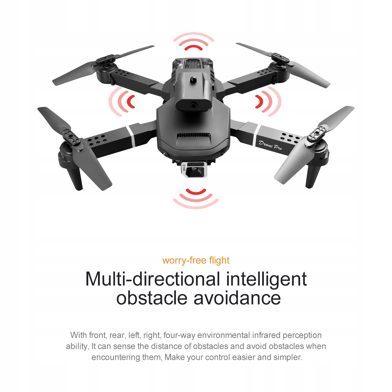 DRONE WITH 4K FPV CAMERA RANGE in 2batteries E100 black Packaging status original