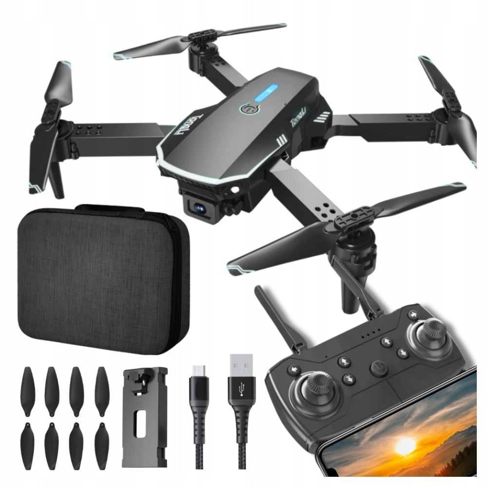 DRONE WITH CAMERA E88 PRO WIFI HD FOLDING REMOTE CONTROL LED CASE SET HIT GIFT