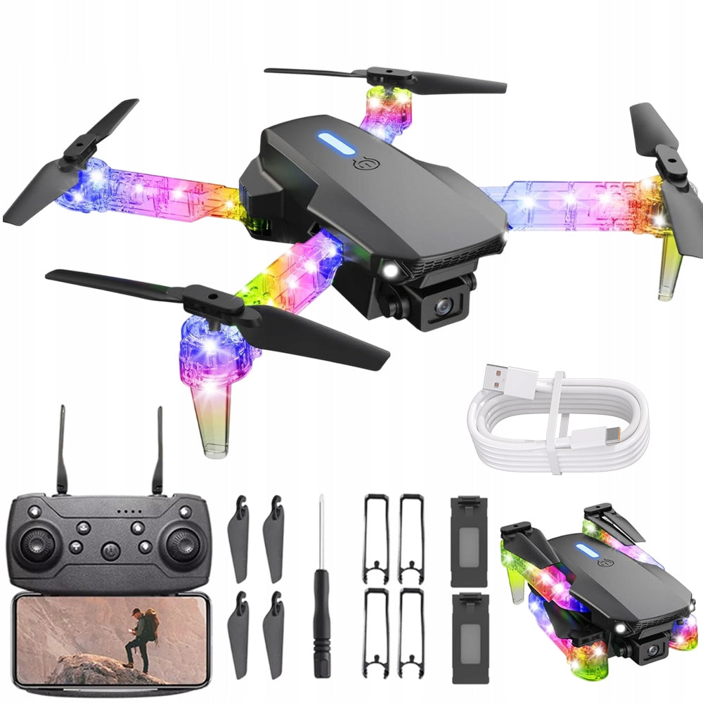 DRONE WITH CAMERA, HOVER QUADROCOPTER RC FOR BEGINNERS ADULTS WITH LED Packaging status original