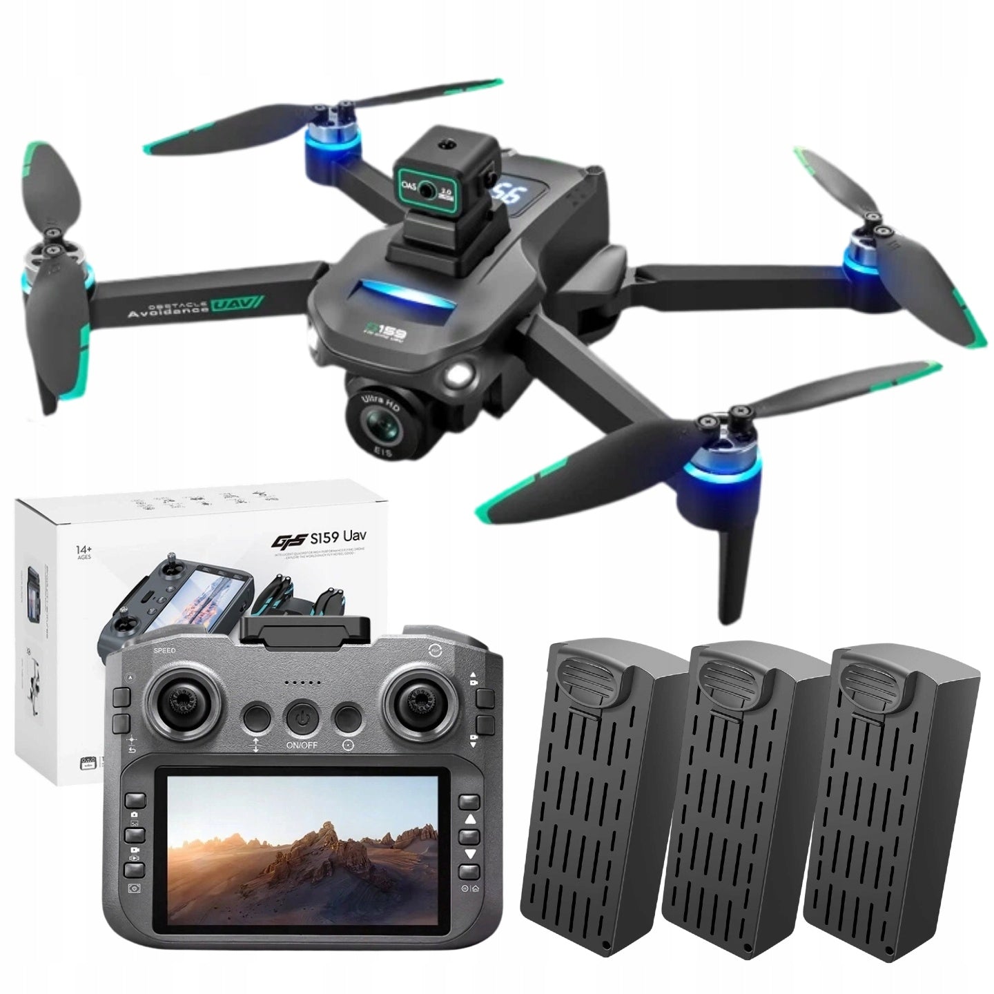 DRONE WITH CAMERA S159 Uav GPS AVOIDING OBSTACLES 3 BATTERIES 2200 mAh HEADLESS