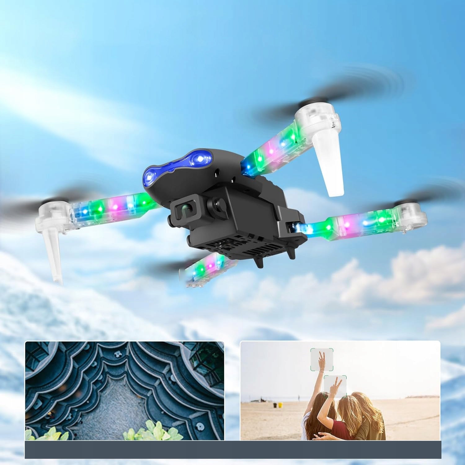 DRONE WITH LED CAMERA WIFI FPV FOLDABLE DUAL HD CAMERA 2X1800MAH BATTERY Manufacturer code DRON Z KAMERĄ HD