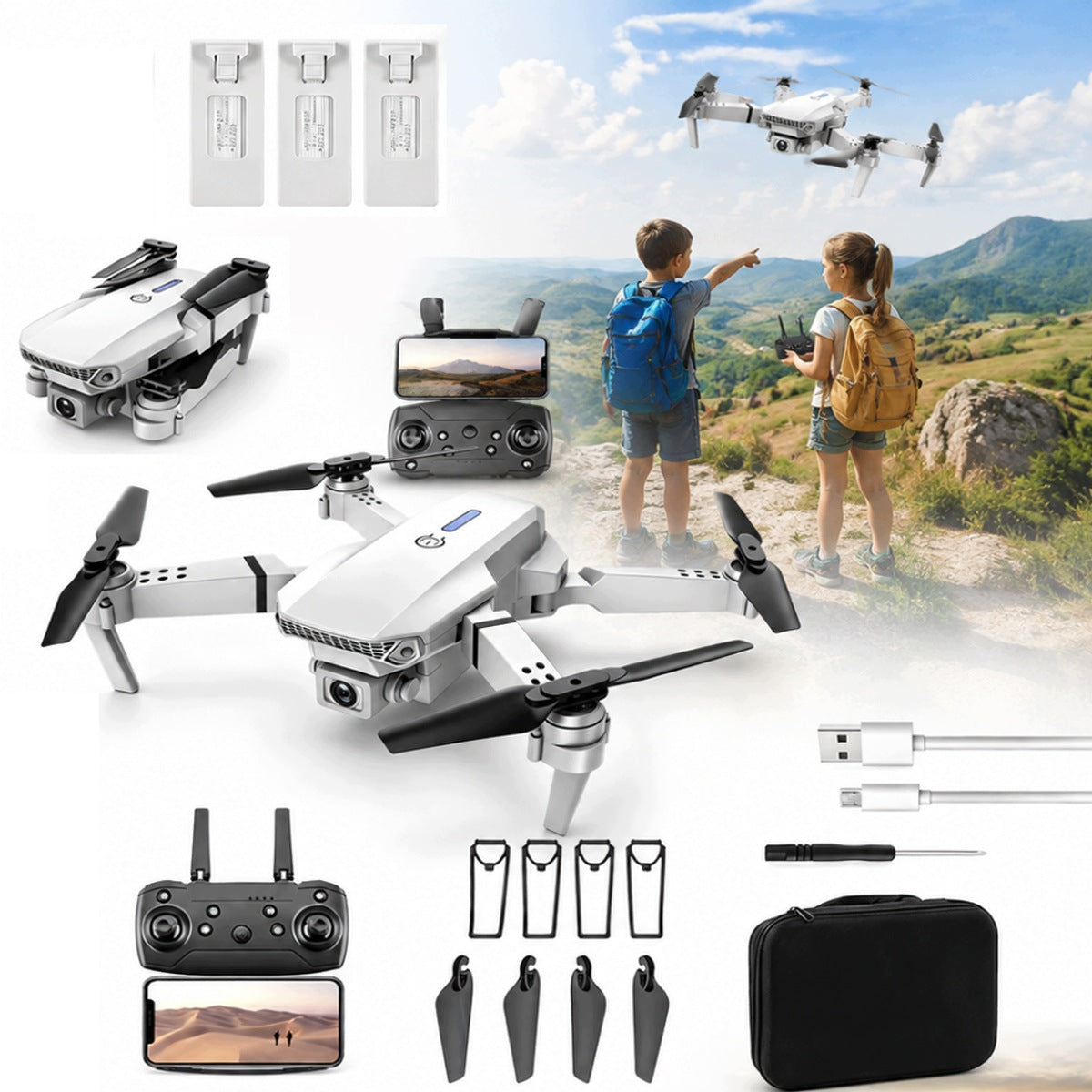 DRONE WITH TWO CAMERAS AND 3X BATTERY