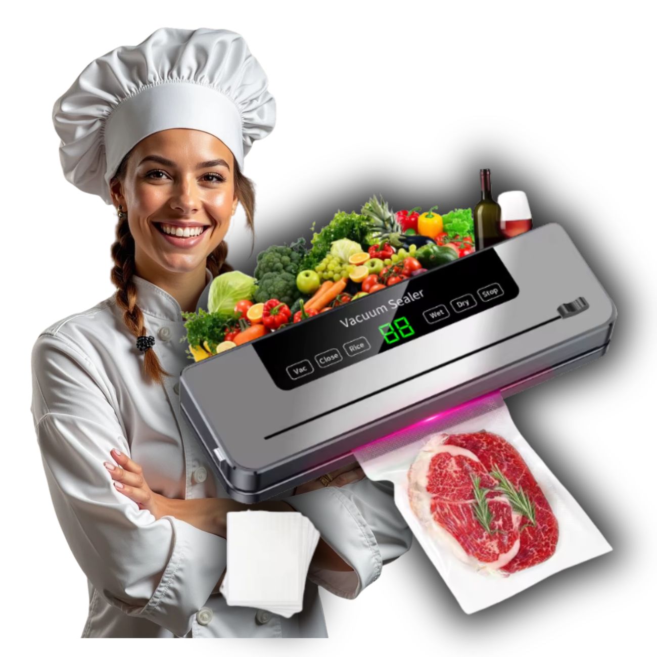 DRY AND WET FOOD VACUUM SEALER 120W + VACUUM FILMS