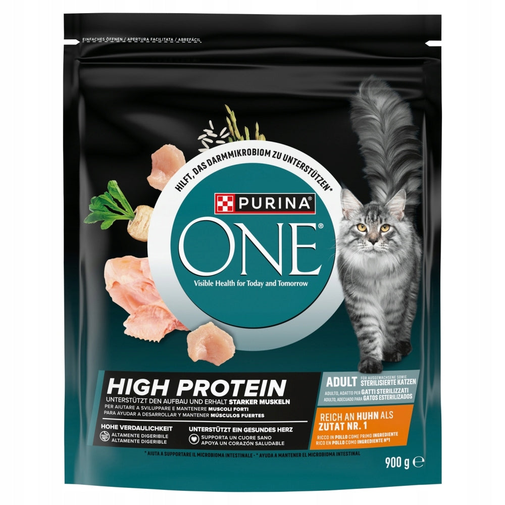 DRY CAT FOOD PURINA ONE HIGH PROTEIN - RICH IN CHICKEN, 900G