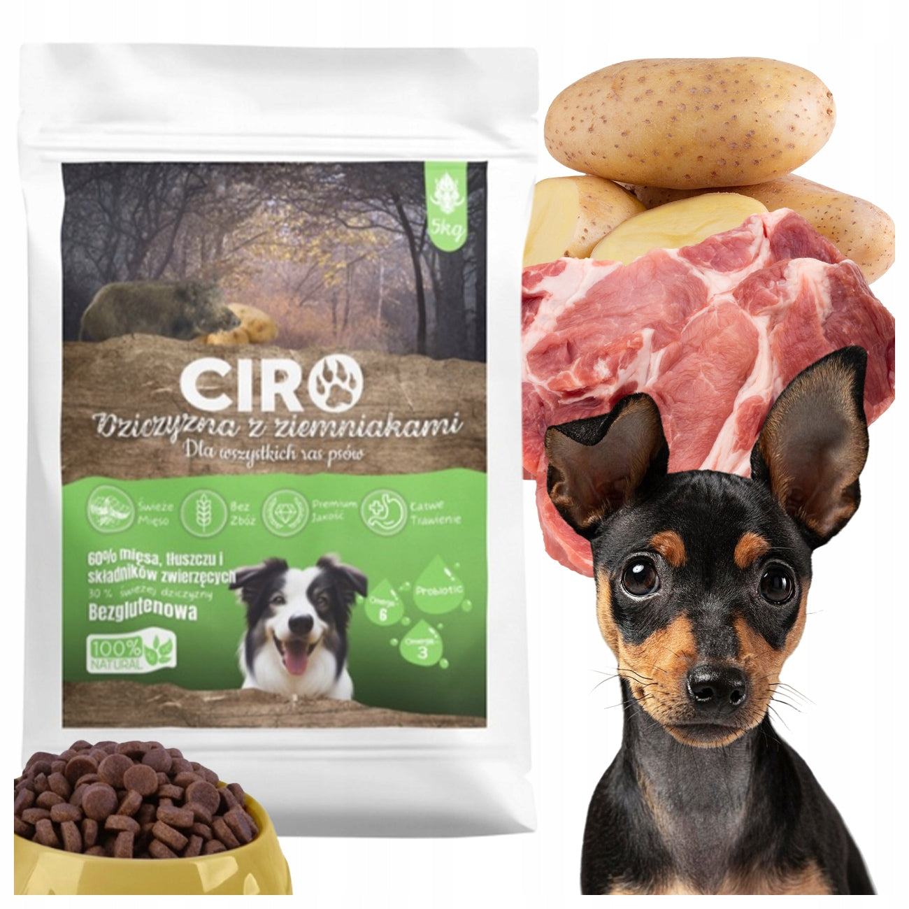 DRY FOOD FOR DOGS VENISON WITH POTATOES ADULT SMALL BREEDS CIRO 1.5KG Packaging status original