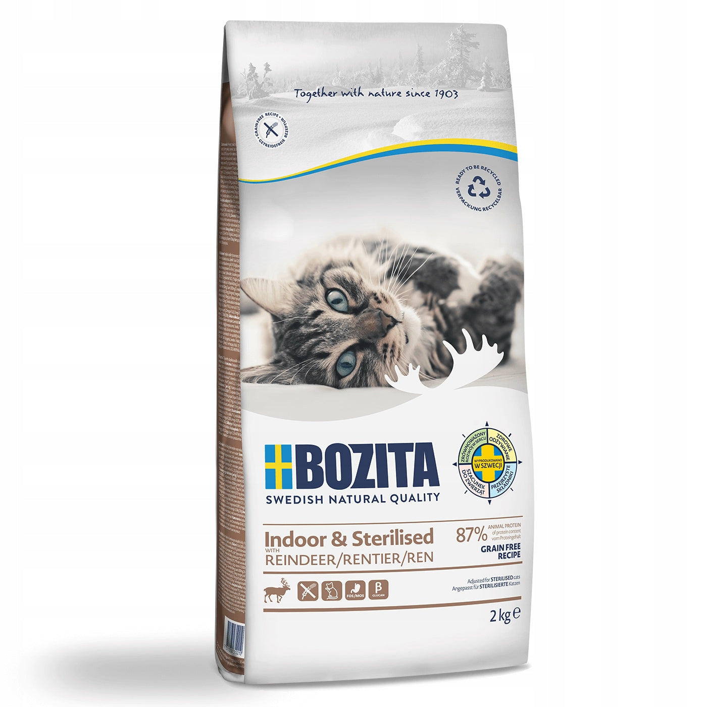 DRY FOOD FOR STERILIZED CATS WITH REINDEER BOZITA GRAIN-FREE 2KG Packaging status original