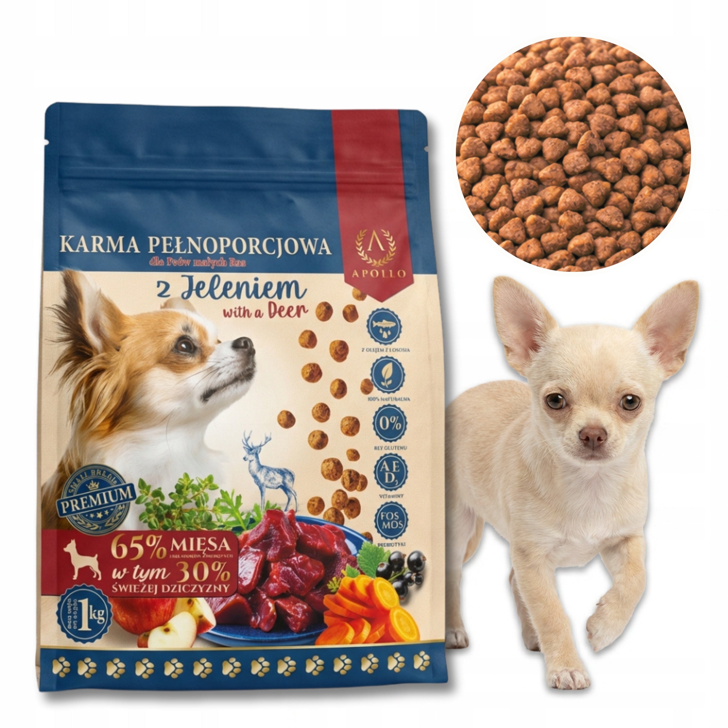 DRY FOOD WITH DEER FOR SMALL BREED DOGS 1KG SMALL HYPOALLERGENIC CRISPS