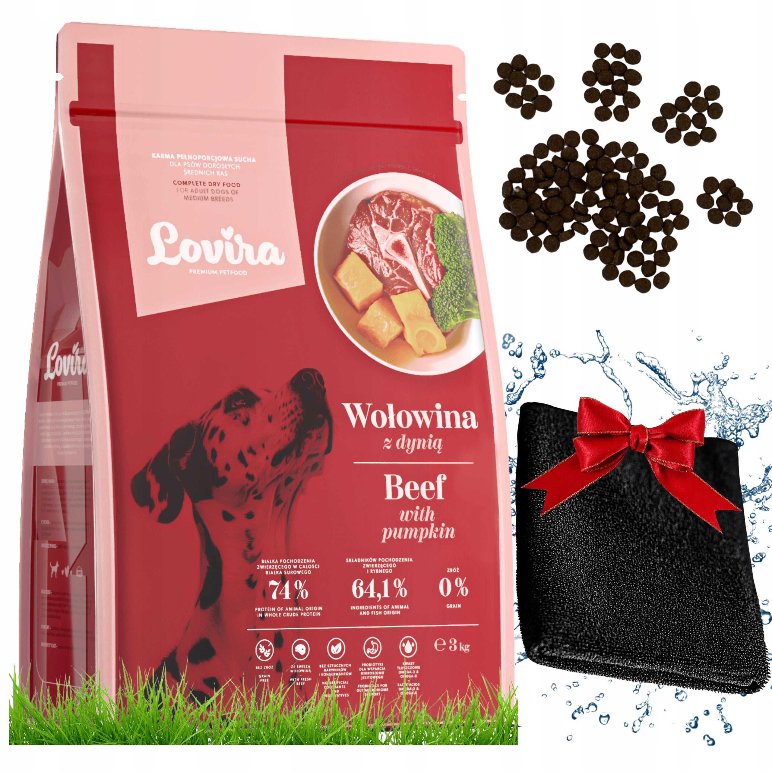 DRY dog FOOD Grain-free BEEF + FREEBIE Dog towel MICROFIBER