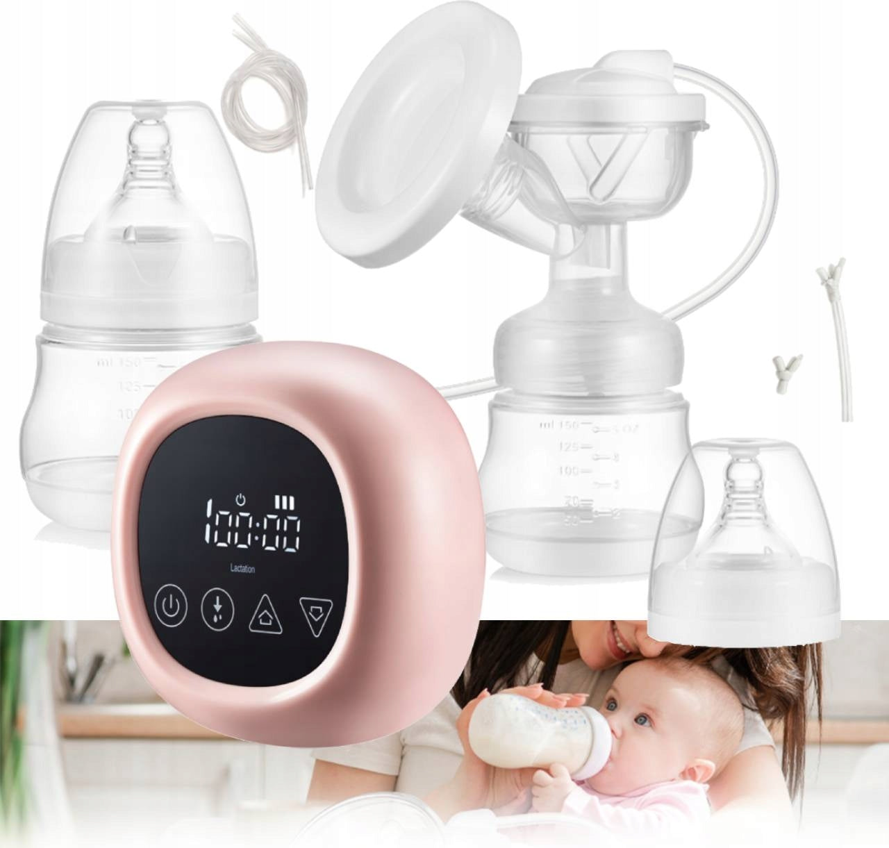 DUAL ELECTRIC BREAST PUMP 3 OPERATING MODES 9-SPEED ADJUSTMENT 150ml×2