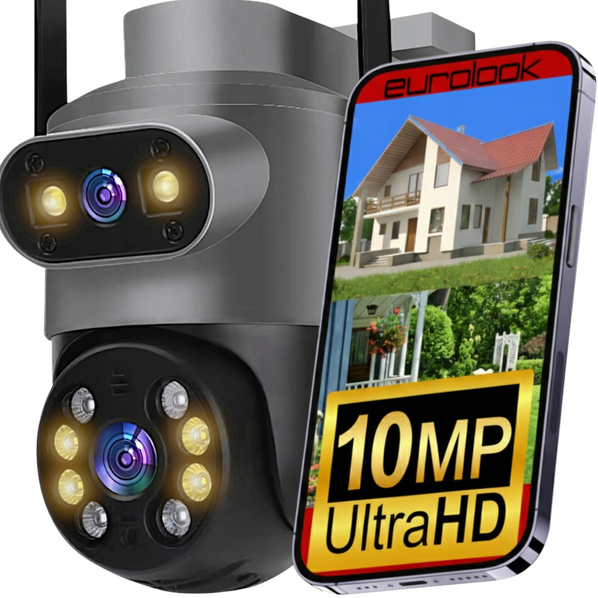 DUAL OUTDOOR WIFI CAMERA ROTATING IP 10MPX UHD 4K AUDIO APP Packaging status original