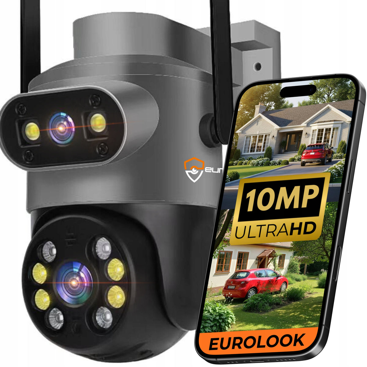 DUAL WIFI CAMERA OUTDOOR ROTATING 10MPX ULTRA HD MICROPHONE FUNCTIONS AI Packaging status original