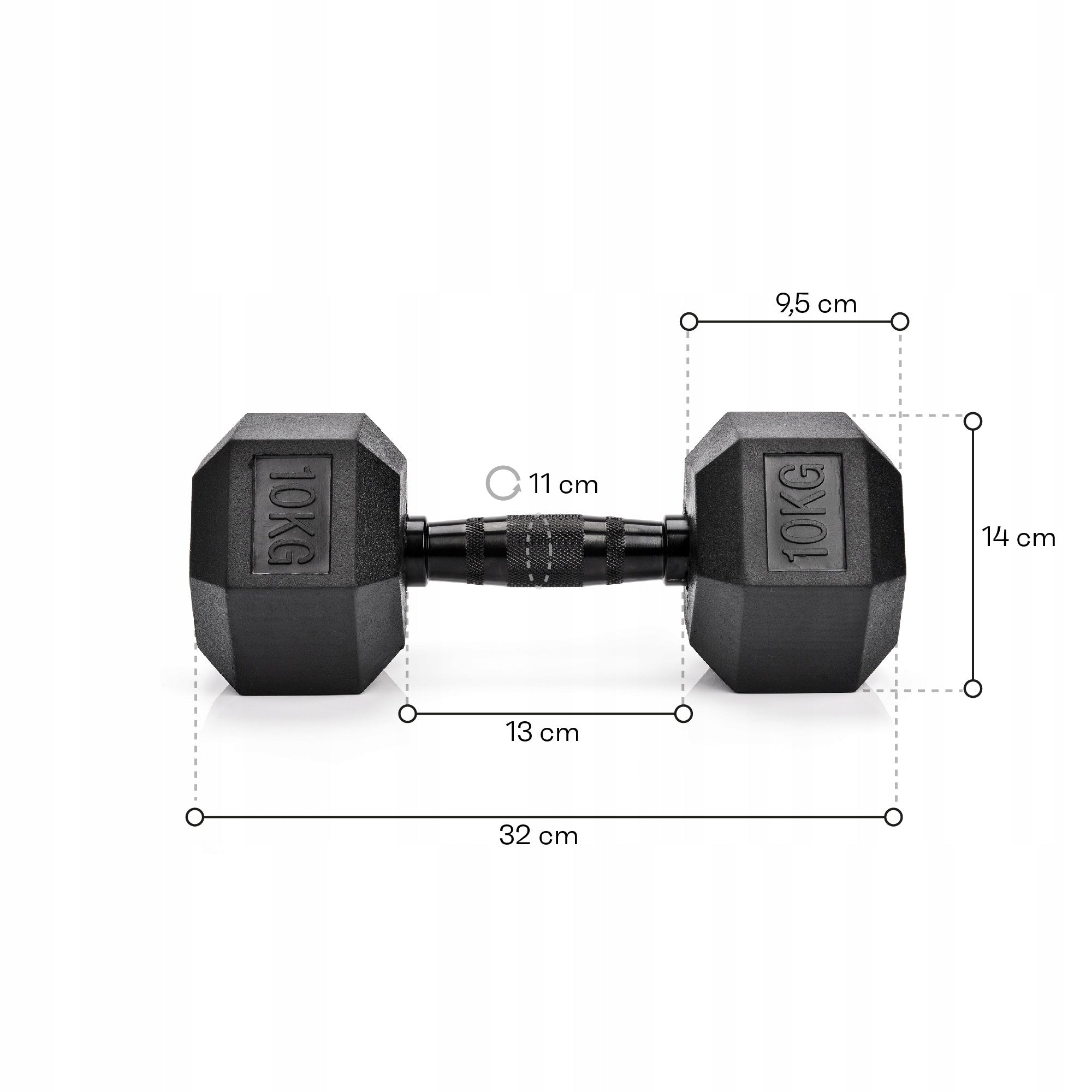 DUMBBELL HEXAGONAL HEX CAST IRON DUMBBELL 1x10 kg universal rubber Model heksagonalny gumowany