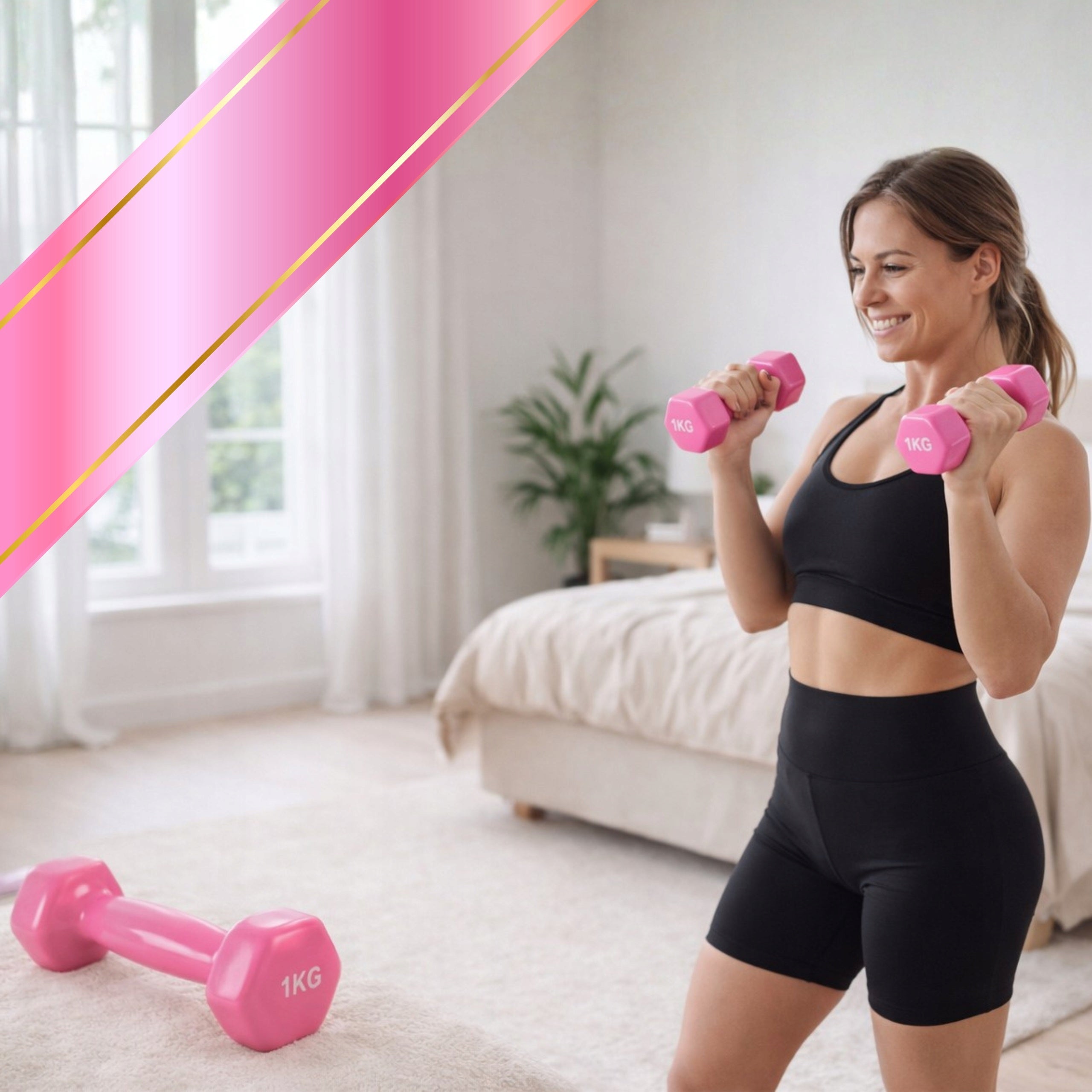DUMBBELLS CAST IRON WEIGHTS FOR EXERCISE FITNESS GYM PINK 2X1KG MONTESSA Manufacturer code 5903843214564