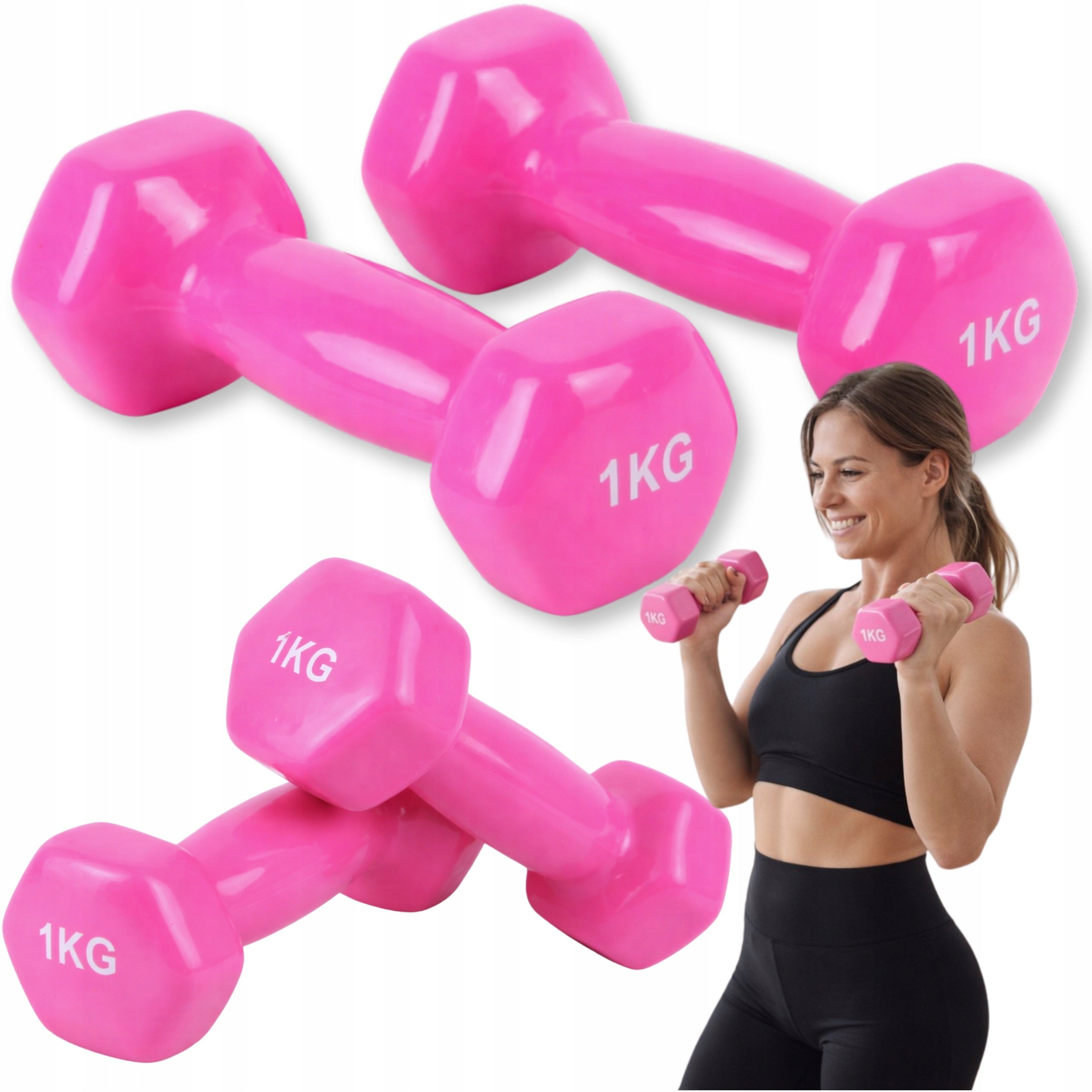 DUMBBELLS CAST IRON WEIGHTS FOR EXERCISE FITNESS GYM PINK 2X1KG MONTESSA
