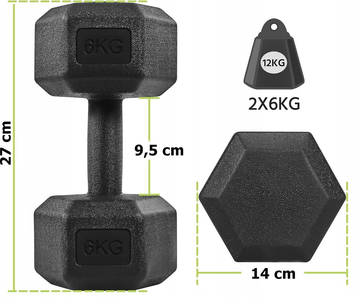 DUMBBELLS EXERCISE DUMBBELLS SET BITUMINOUS DUMBBELLS WEIGHT 2x6kg Kind vinyl