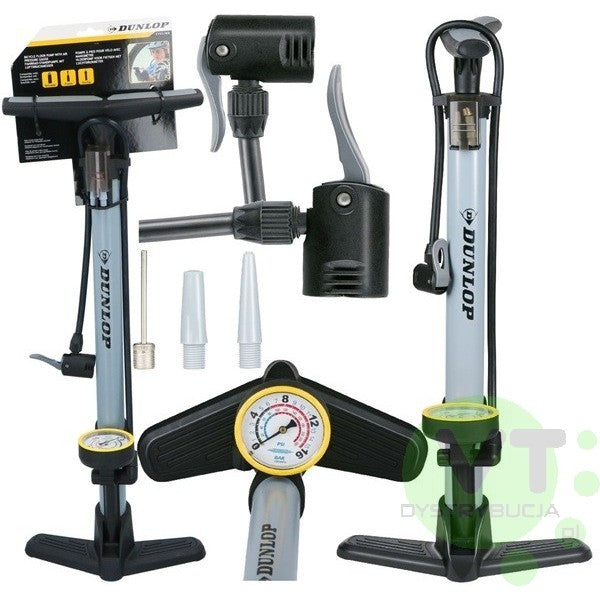 DUNLOP pump with pressure gauge 230Psi 16 BAR Schrader Presta 3 x needle