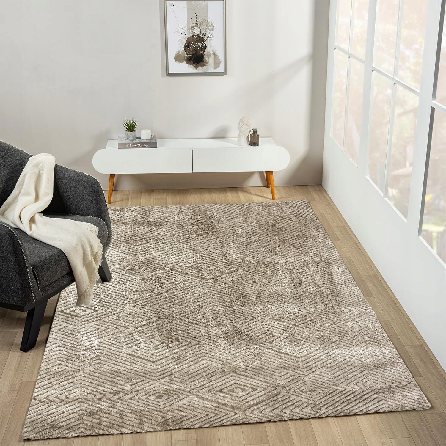 DURABLE BEIGE CARPET 120X170 CM SOFT UNDER THE TABLE MODERN ELEGANT Brand Sindbad