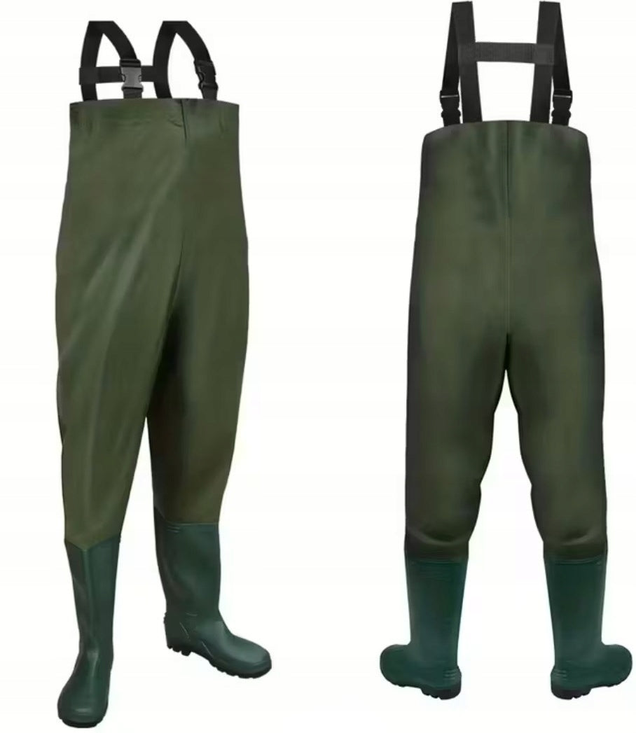 DURABLE PVC WADERS TROUSERS NECO ADJUSTABLE SHOULDER STRAPS SIZE. 44 Color green