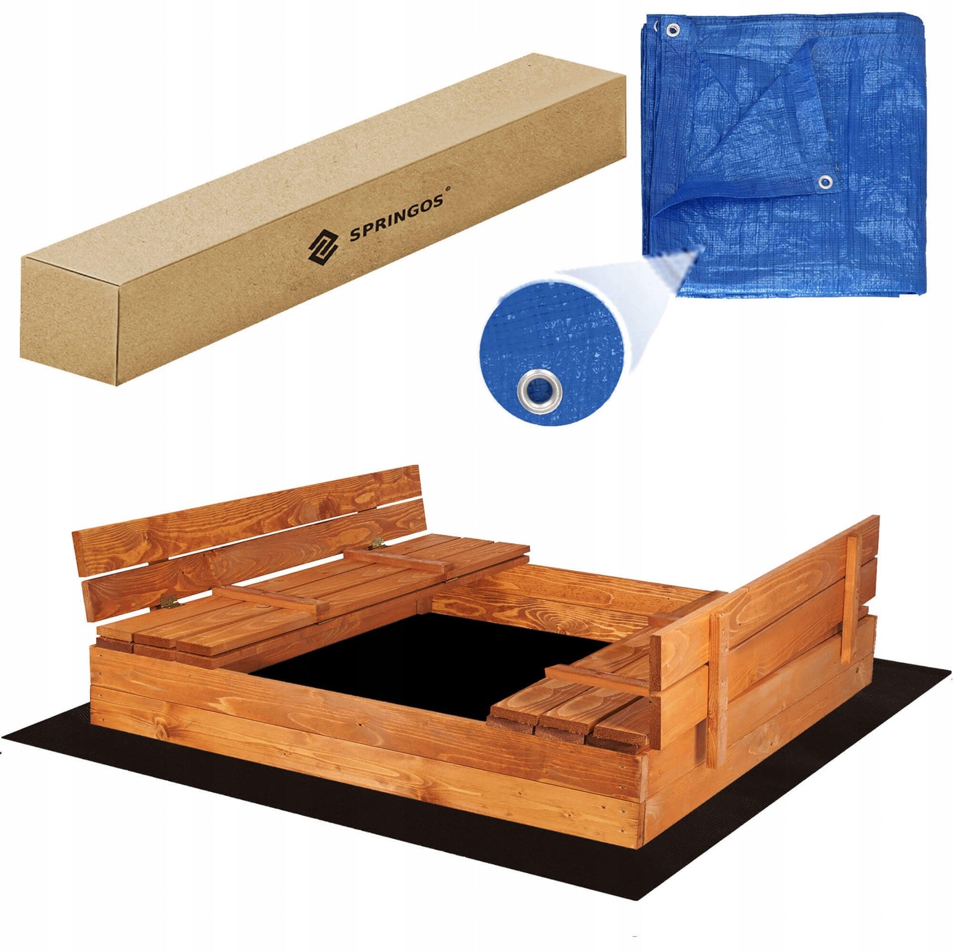 DURABLE WOODEN SANDBOX Large 150cm Impregnated With Benches Lockable Color beige