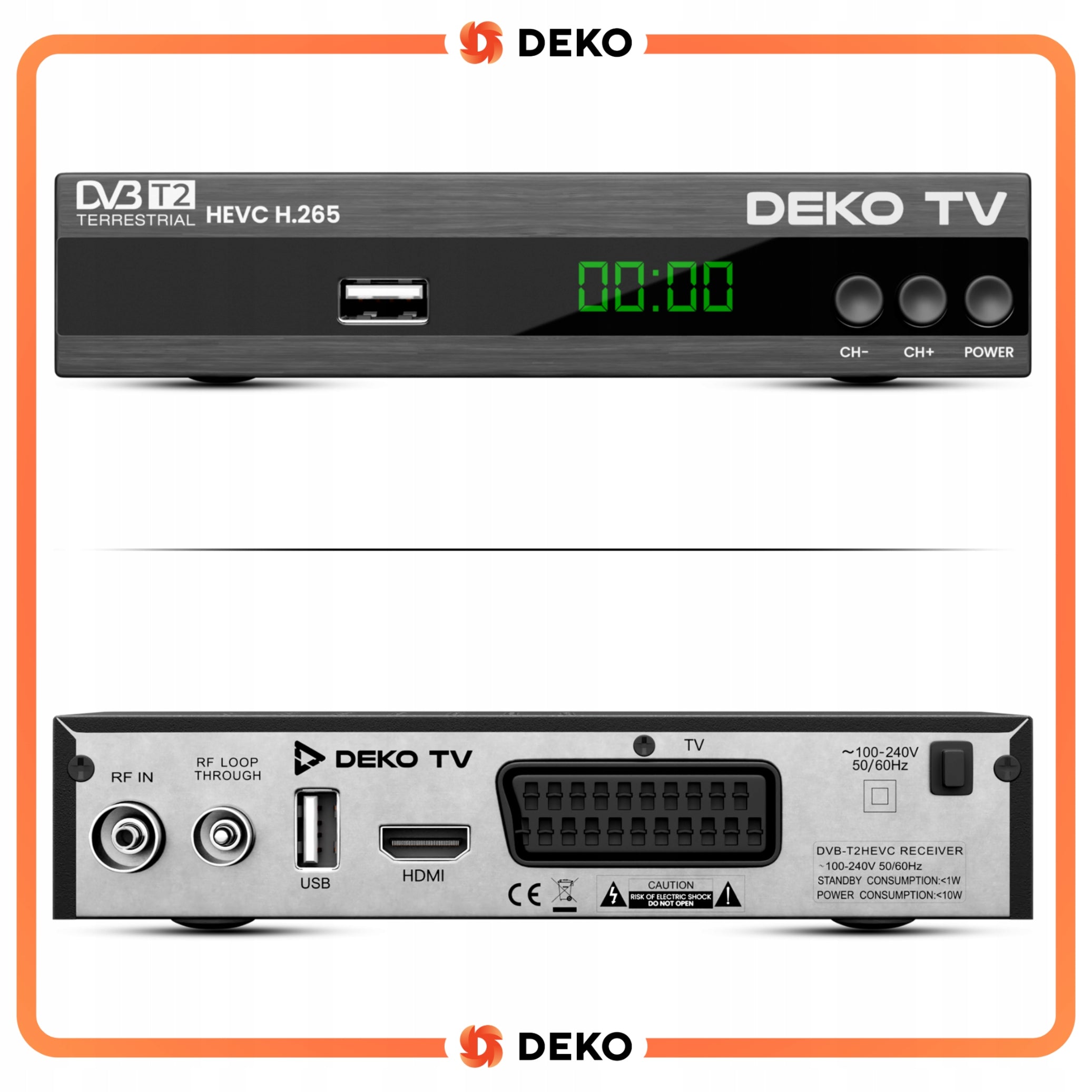 DVB-T2 DECODER TUNER for TERRESTRIAL TV HEVC H.265 DEKOTV2 Remote control Packaging status original