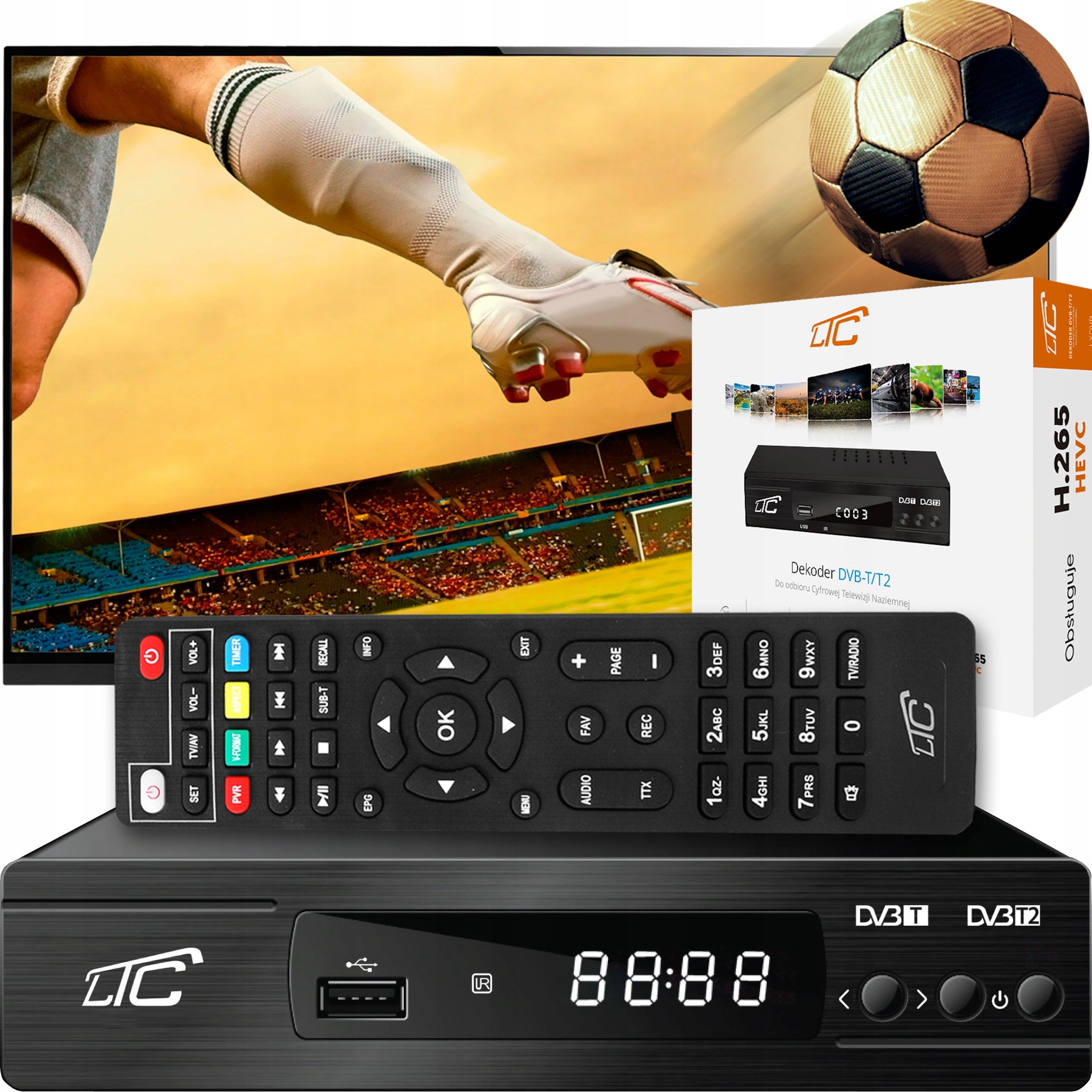 DVB-T2 and DVB-C TERRESTRIAL TV DECODER H.265 HEVC FULL HD USB HDMI REMOTE CONTROL