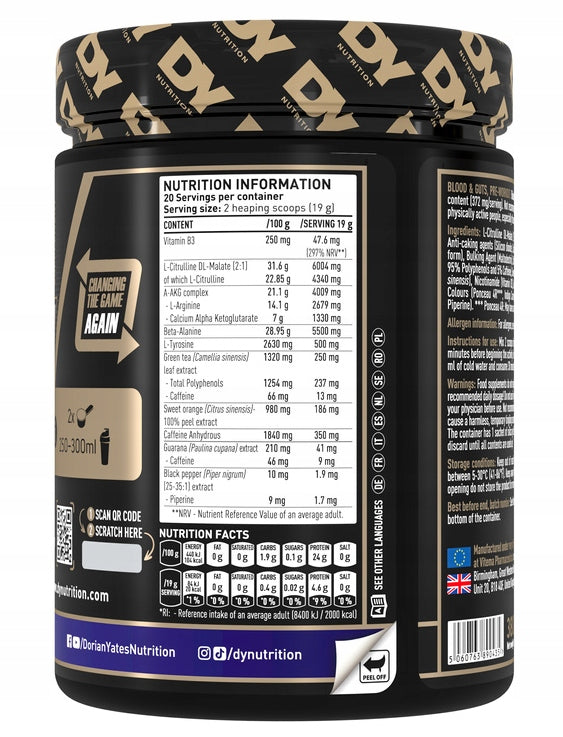 DY Dorian Yates BLOOD & GUTS 380g Stimulation Pump Strength Berry Expiration date not specified