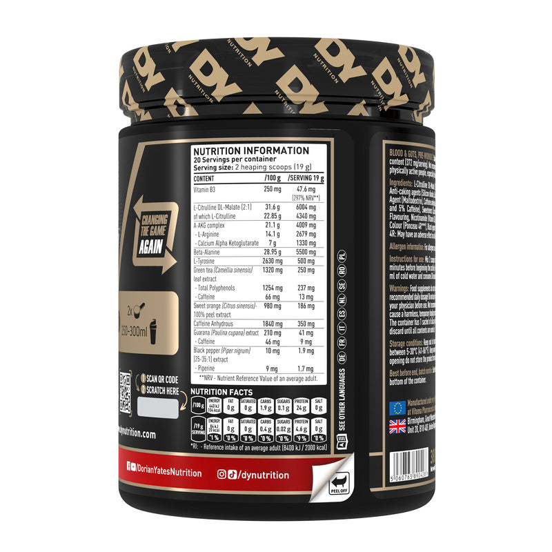 DY Dorian Yates BLOOD & GUTS 380g Stimulation Pump Strength Expiration date not specified