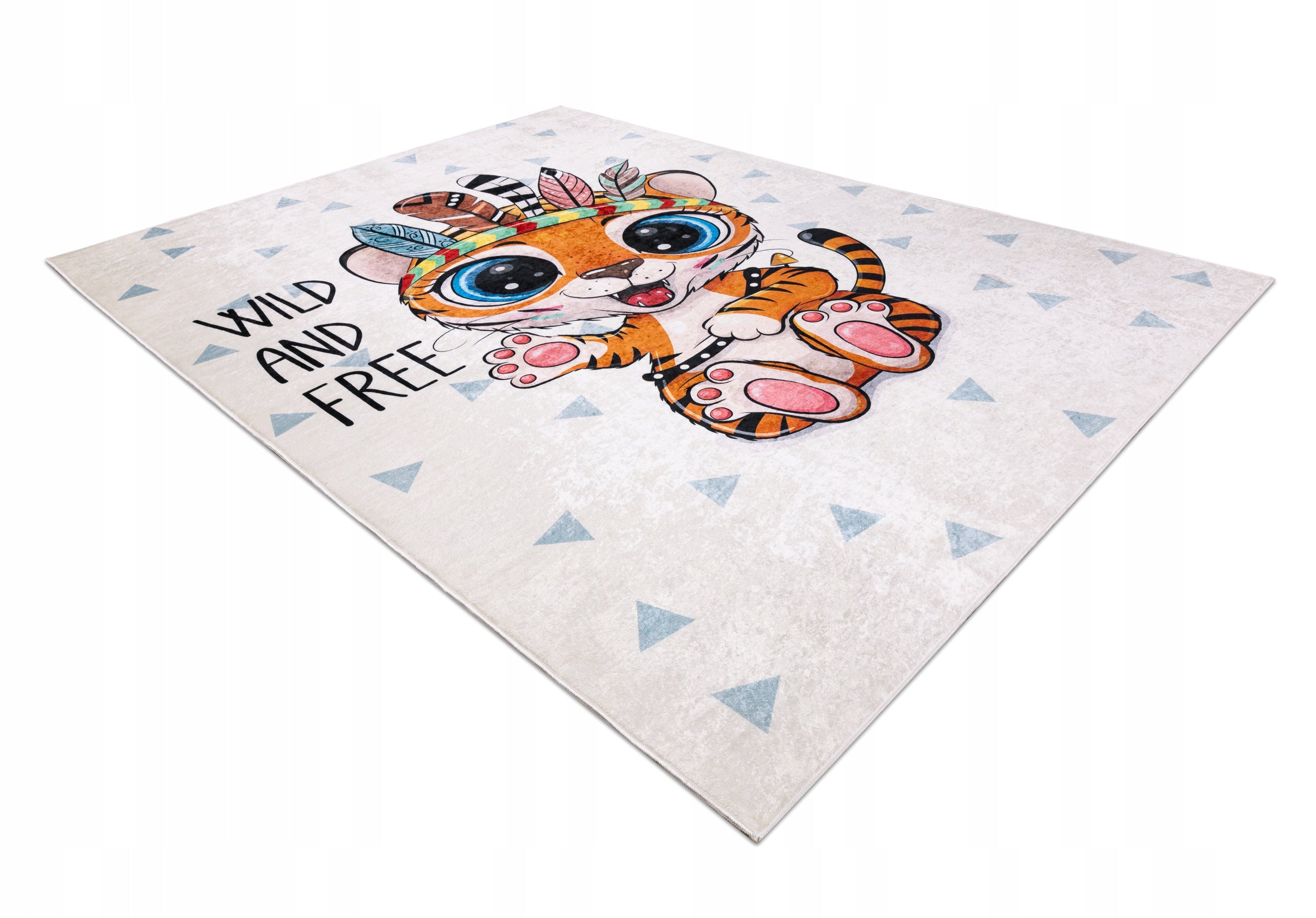 BAMBINO 1960 waschbarer Teppich Tiger, indischer rutschfester Teppich für Kinder – weiß